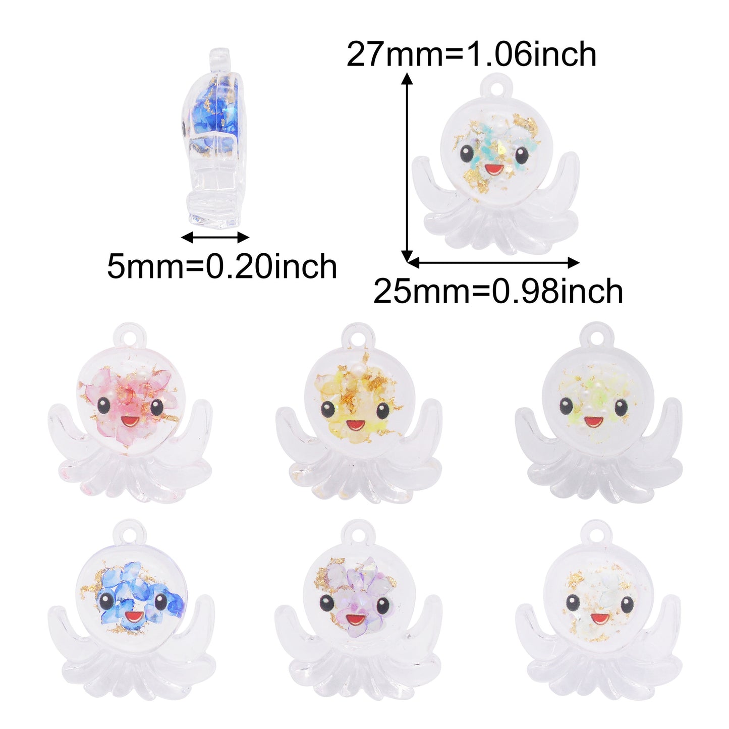10Pcs 27x25mm Cute 3D Octopus Charms Transparent Resin Marine Animal Dangle for Pendant Jewelry Making, DIY Crafts Decor