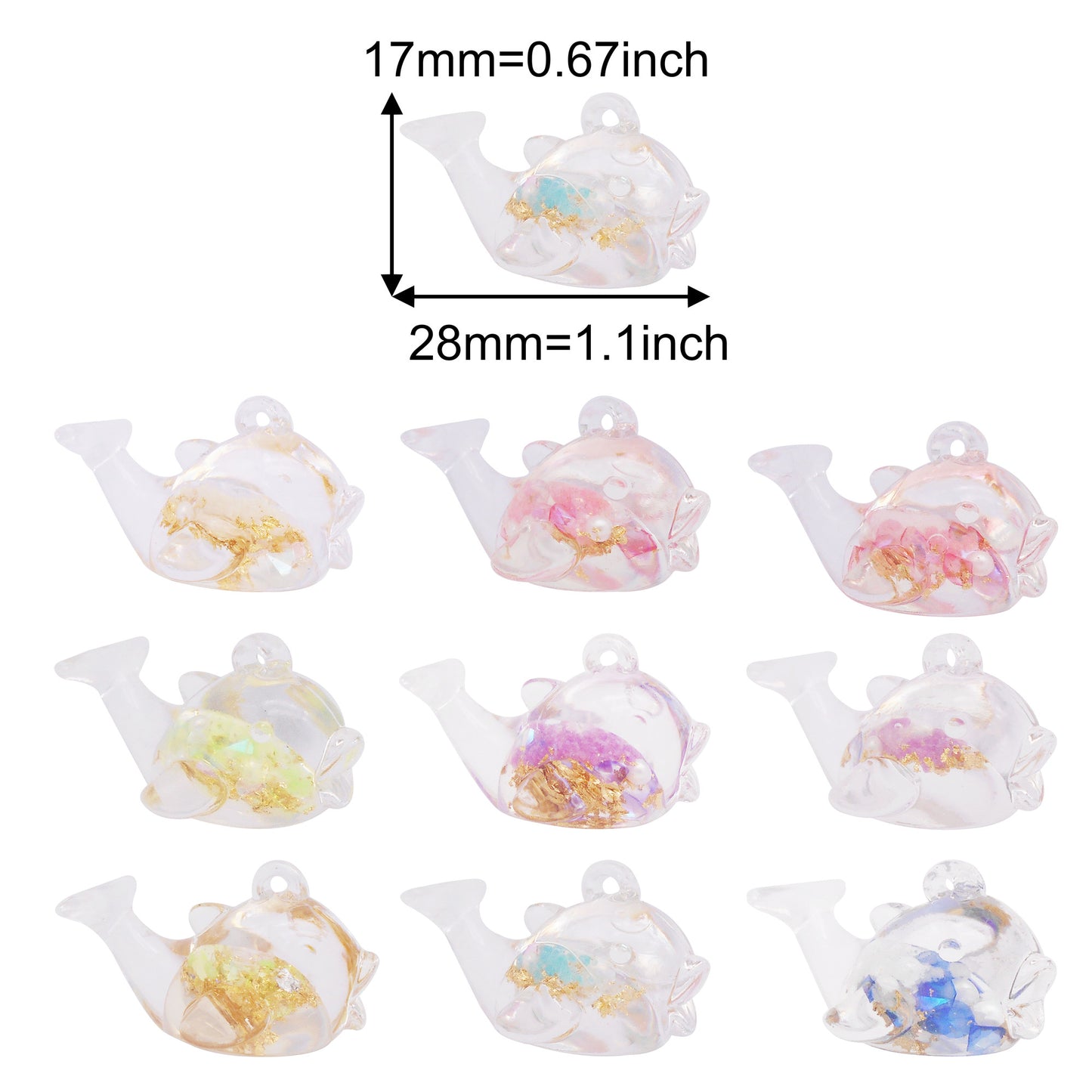 10Pcs Resin 3D Whale Charm with Gold Glitter Decoration 17x28mm Transparent Sea Animal Pendants for Necklace Earrings Making, DIY Jewelry Crafts Decor