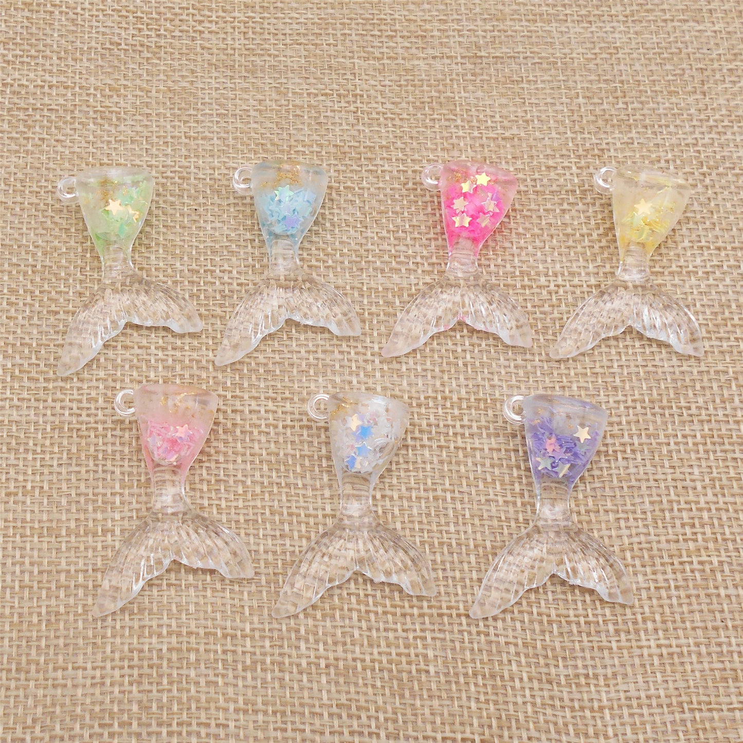 10Pcs 38x27mm Resin Ocean Mermaid Whale Tail Charms with Sparkling Star Decoration for Bracelet Pendant Necklace Earrings Making, DIY Crafts Decor