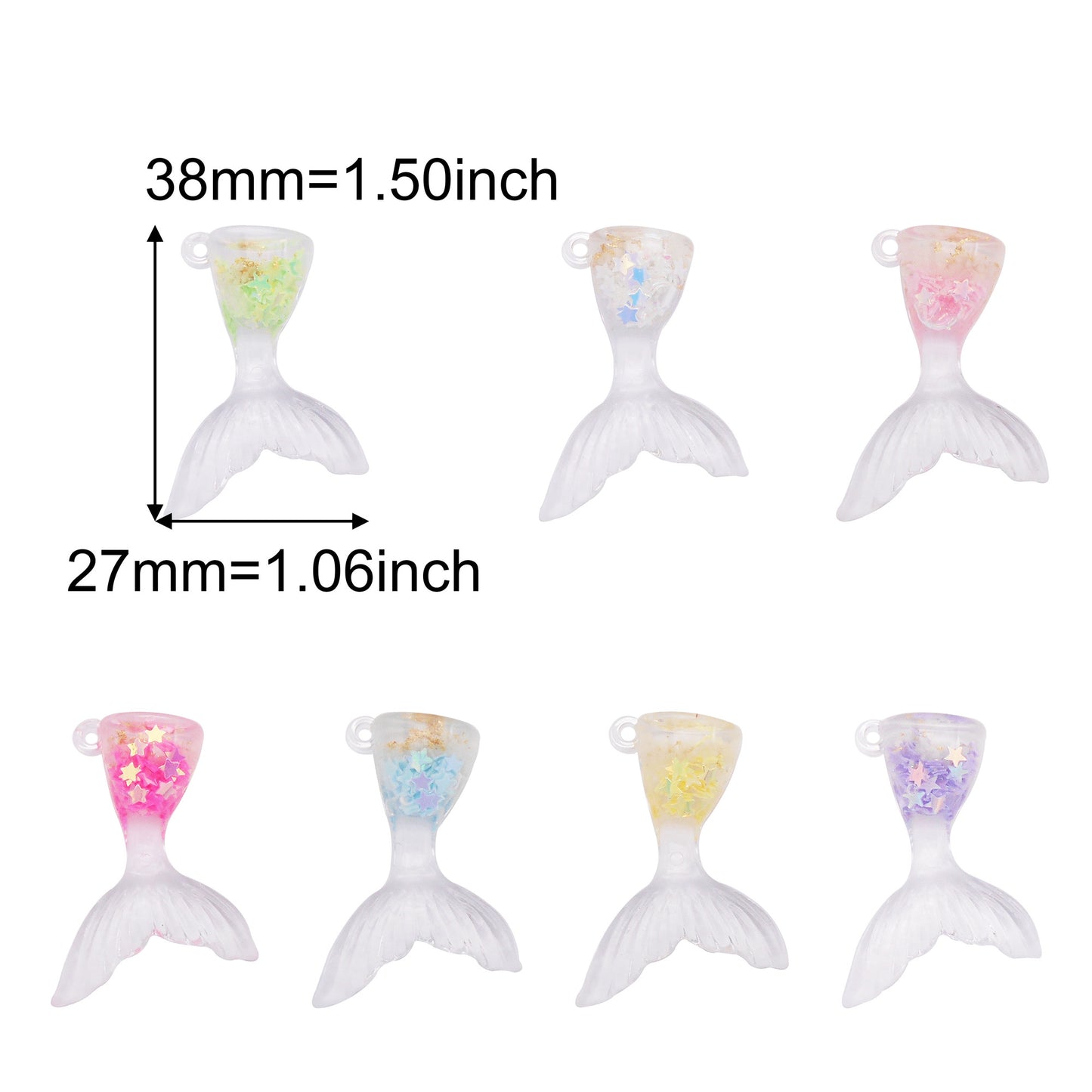 10Pcs 38x27mm Resin Ocean Mermaid Whale Tail Charms with Sparkling Star Decoration for Bracelet Pendant Necklace Earrings Making, DIY Crafts Decor