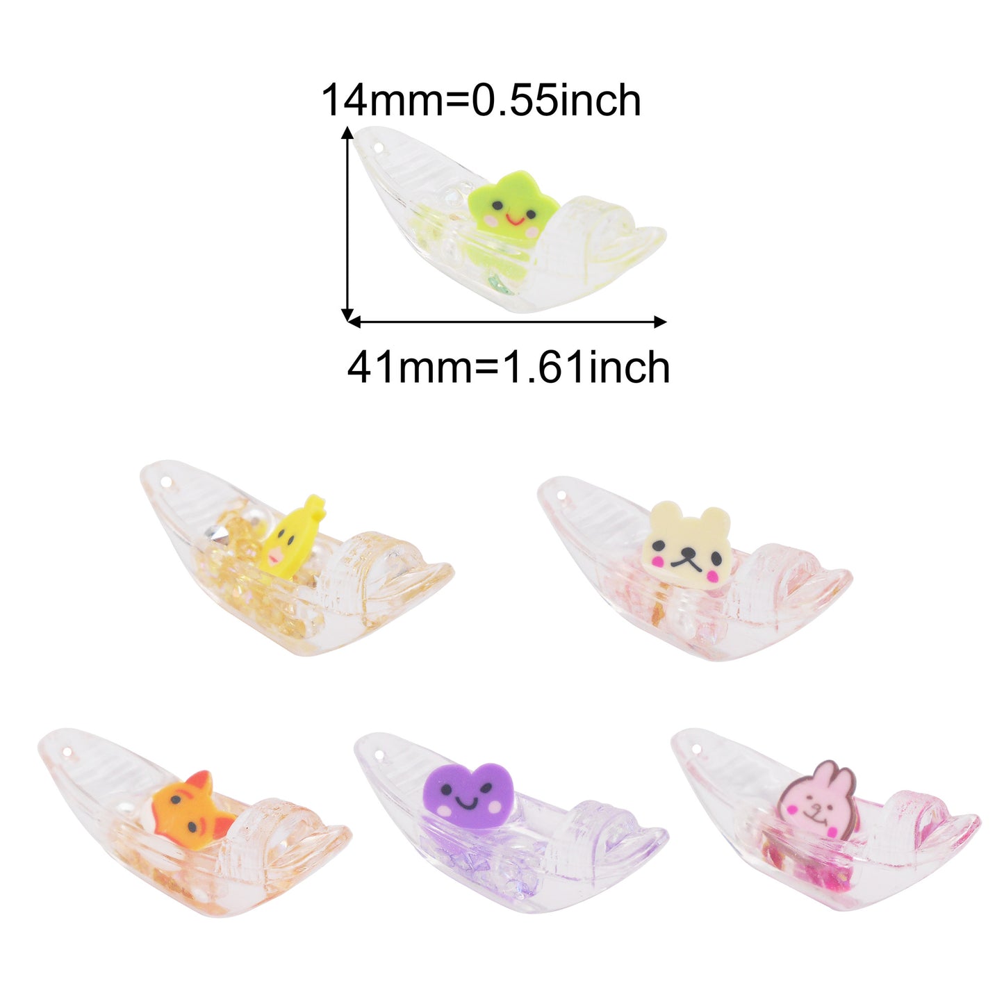 10pcs Cute Animal Boat Charm 14x41mm Transparent Resin Pendant DIY Accessories for Jewelry Necklace Bracelet Earrings Making, Crafts Phone Chain Decor