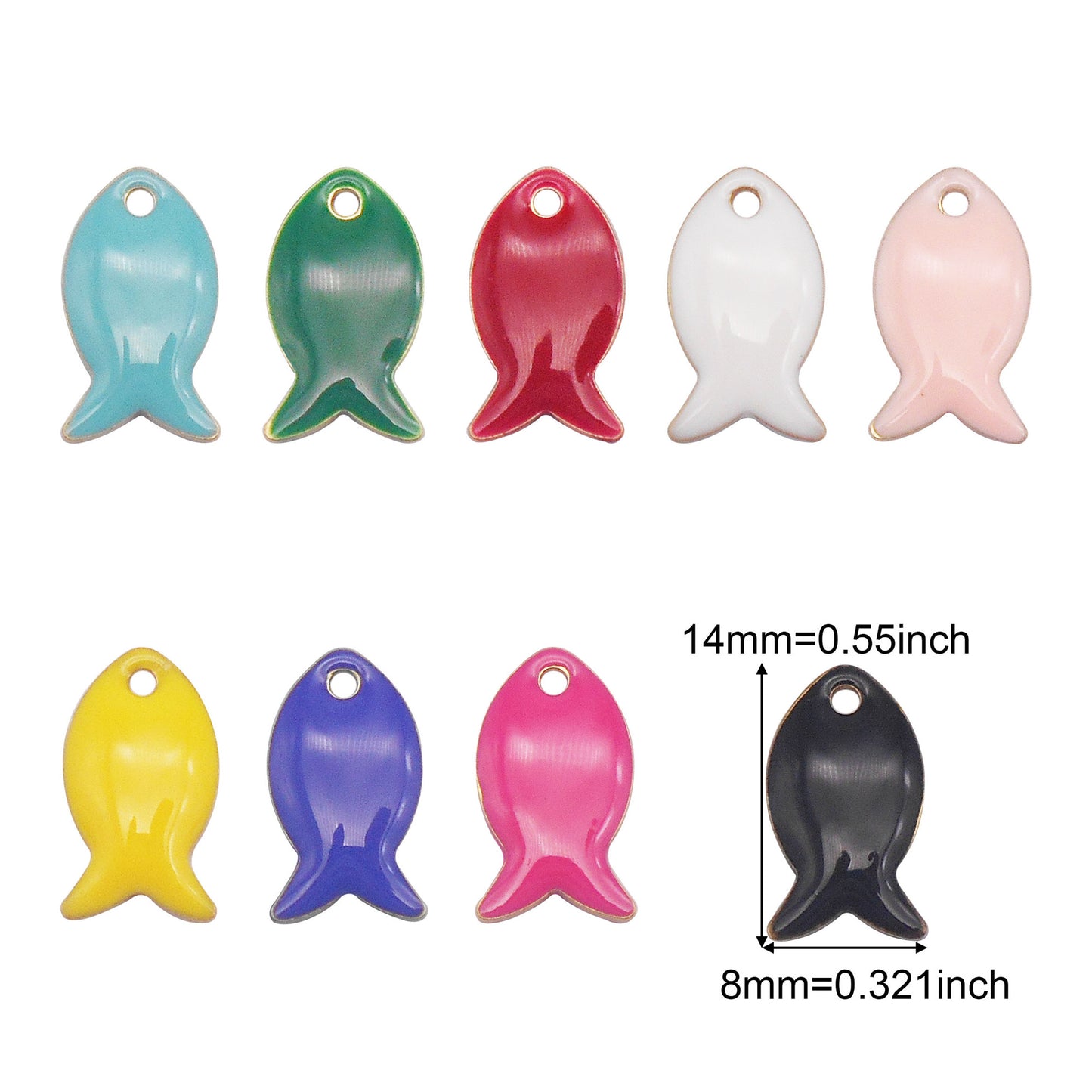 9Pcs Smooth Enamel Brass Fish Charms 14x8mm Double-Sided Sea Fish Pendants for DIY Crafts Supplies, Necklace Bracelet Earrings Dangle Decor, Minimalist Jewelry Charm