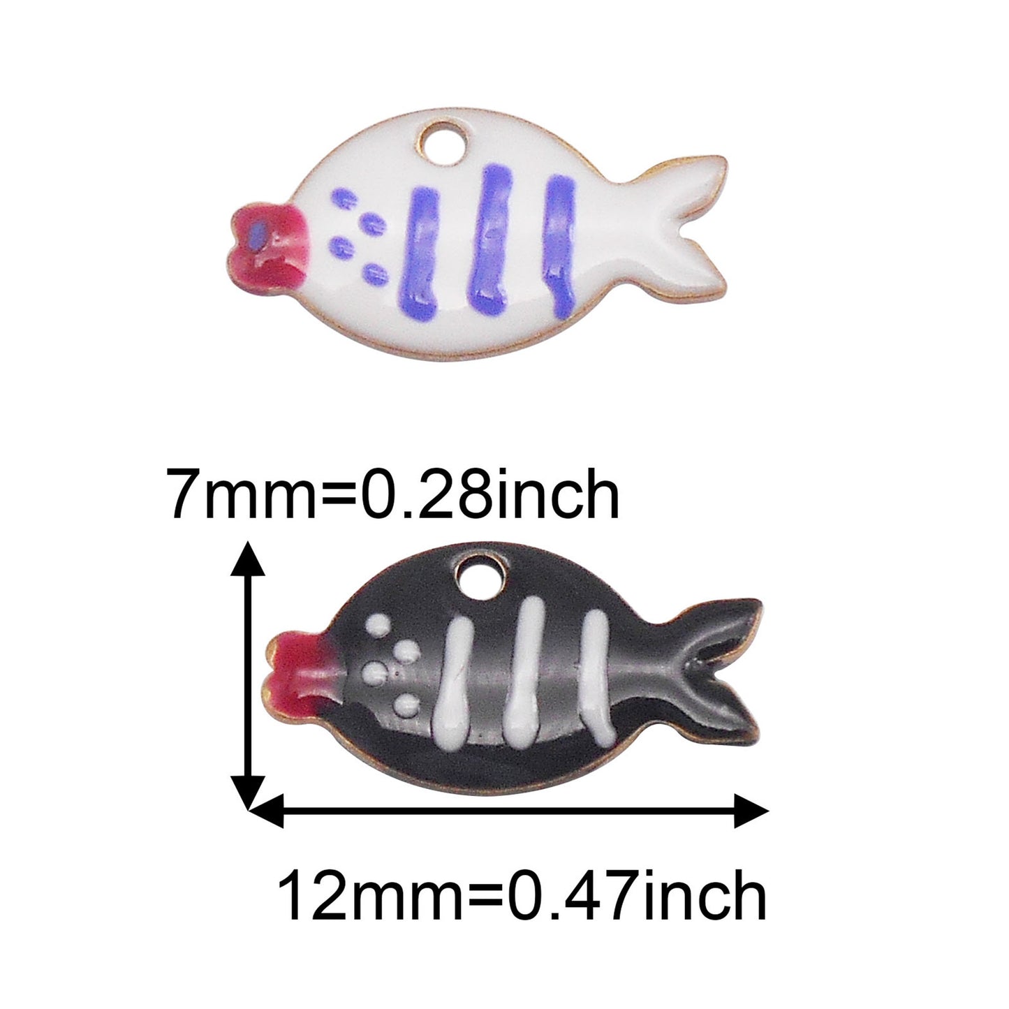 2Pcs Double-Sided Brass Fish Charms with Stripe & Polka Dot Decoration 7x12mm Enamel Marine Fish Pendants for Jewelry Making DIY Crafts Supplies Earrings Phone Chain Decor