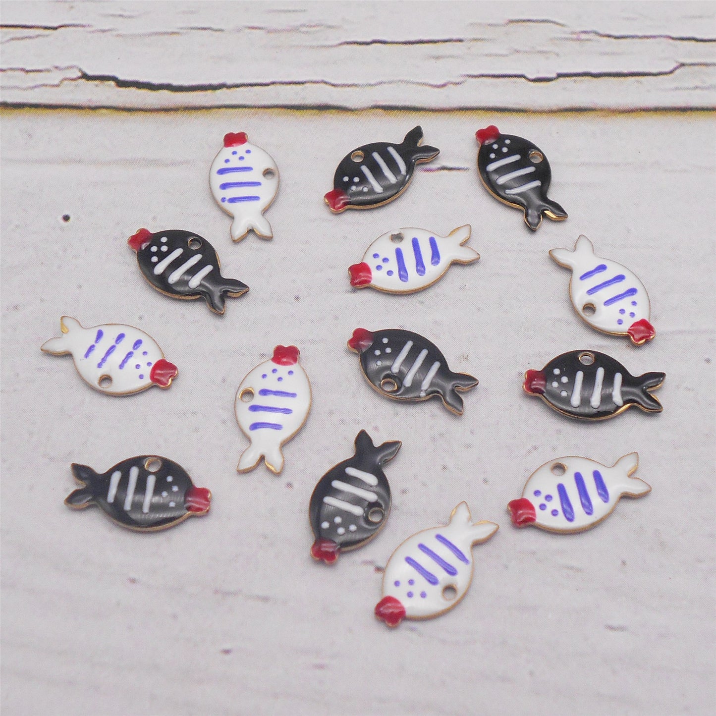 2Pcs Double-Sided Brass Fish Charms with Stripe & Polka Dot Decoration 7x12mm Enamel Marine Fish Pendants for Jewelry Making DIY Crafts Supplies Earrings Phone Chain Decor
