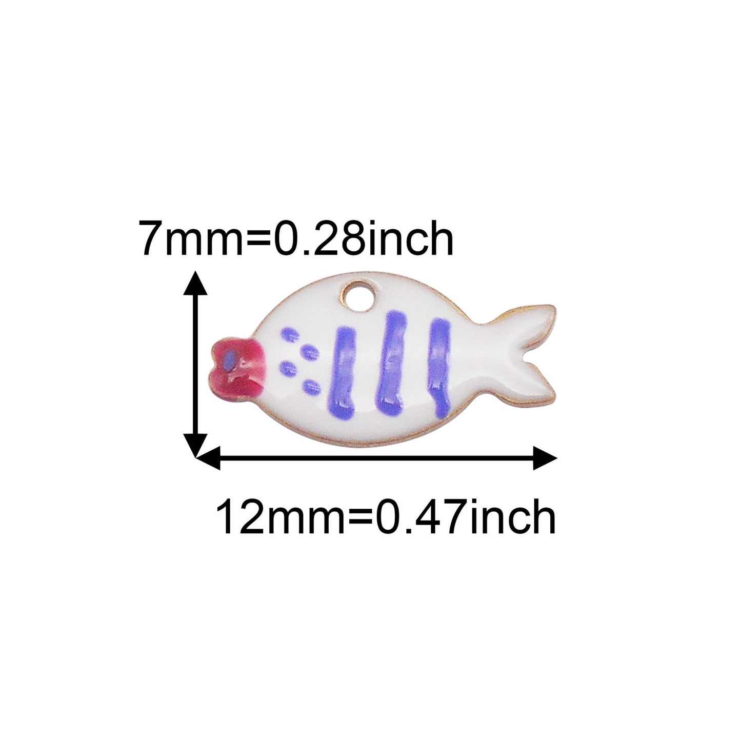 2Pcs Double-Sided Brass Fish Charms with Stripe & Polka Dot Decoration 7x12mm Enamel Marine Fish Pendants for Jewelry Making DIY Crafts Supplies Earrings Phone Chain Decor