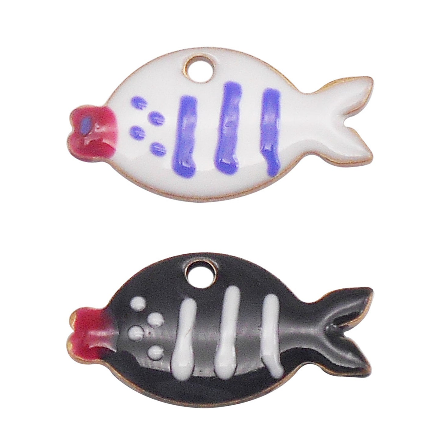 2Pcs Double-Sided Brass Fish Charms with Stripe & Polka Dot Decoration 7x12mm Enamel Marine Fish Pendants for Jewelry Making DIY Crafts Supplies Earrings Phone Chain Decor