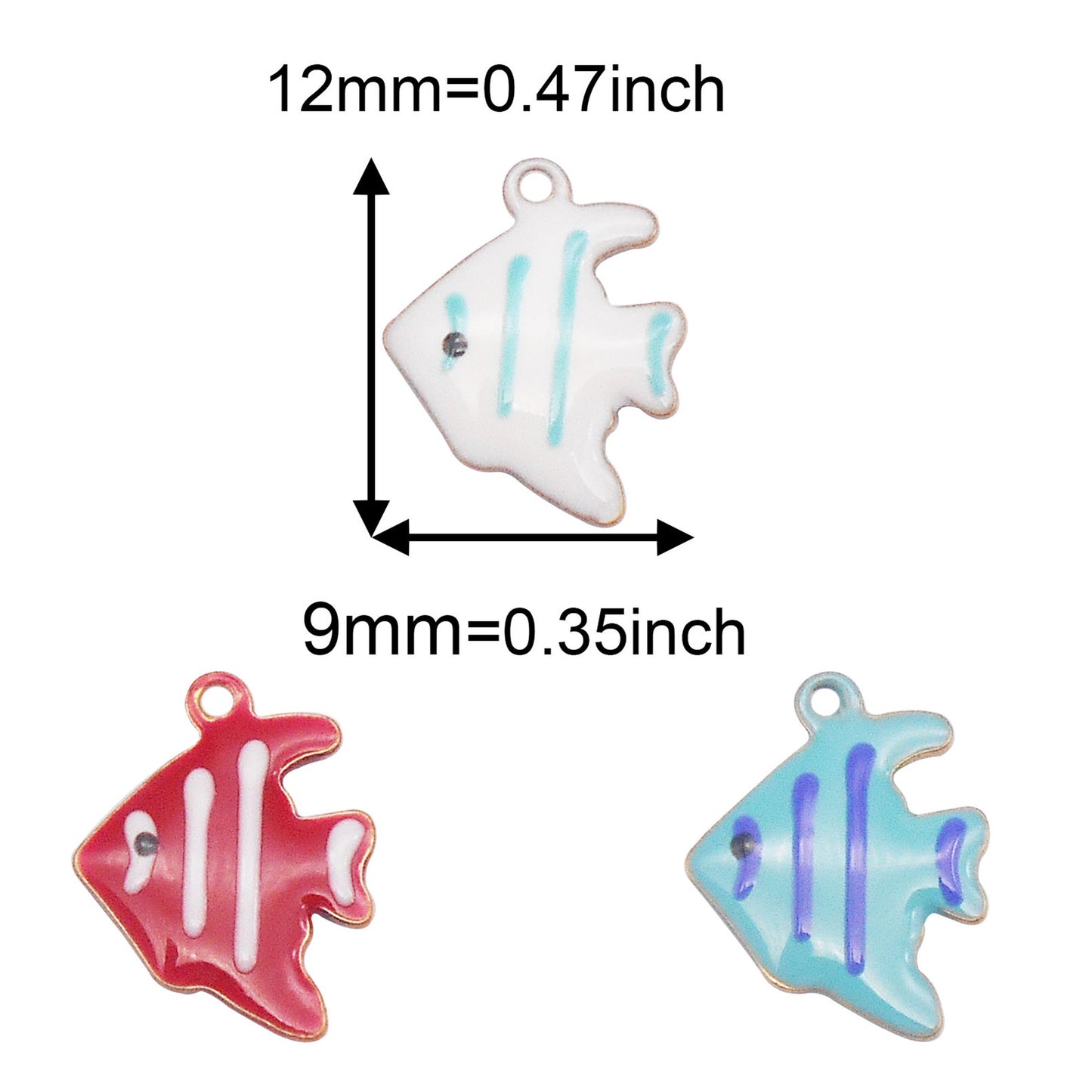 3Pcs Enamel Sea Fish Charm 12x9mm Brass Angelfish Pendants Double-Sided Dangle for Jewelry Making Accessories, DIY Crafts Supplies, Phone Chain Decor