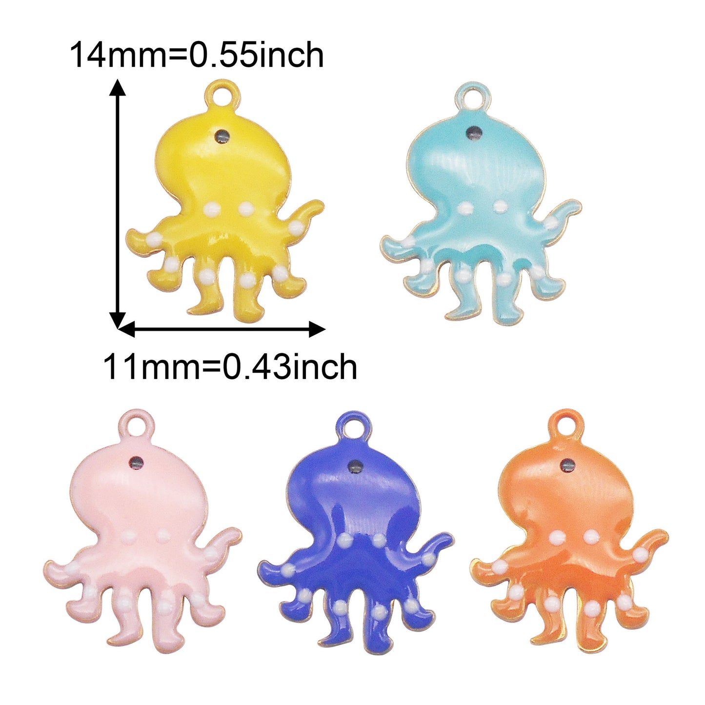 5Pcs Double-Sided Enamel Octopus Charms 14x11mm Brass Sea Creature Pendant for DIY Necklace Bracelet Earrings Jewelry Accessories, Crafts Decor