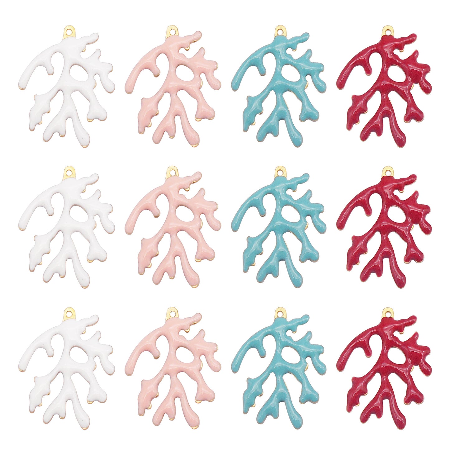 4Pcs 20x15mm Imitation Coral Charms Brass Enamel Coral Branch Shape Pendant DIY Jewelry Accessories for Necklace Bracelet Earrings Making