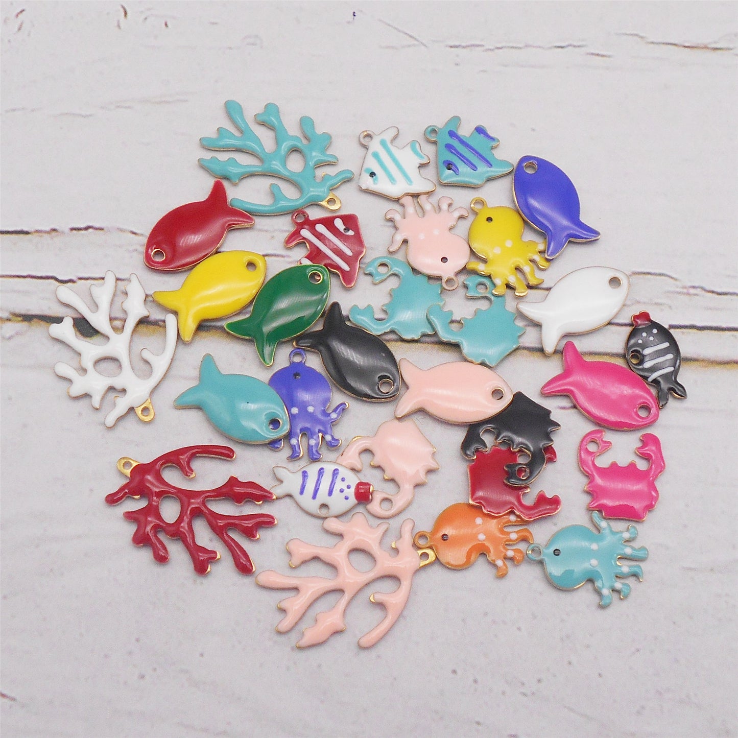 28Pcs Brass Marine Life Charms Double-Sided Enamel Sea Fish Octopus Coral Pendants DIY Jewelry Accessories for Earrings Making,Crafts Decor