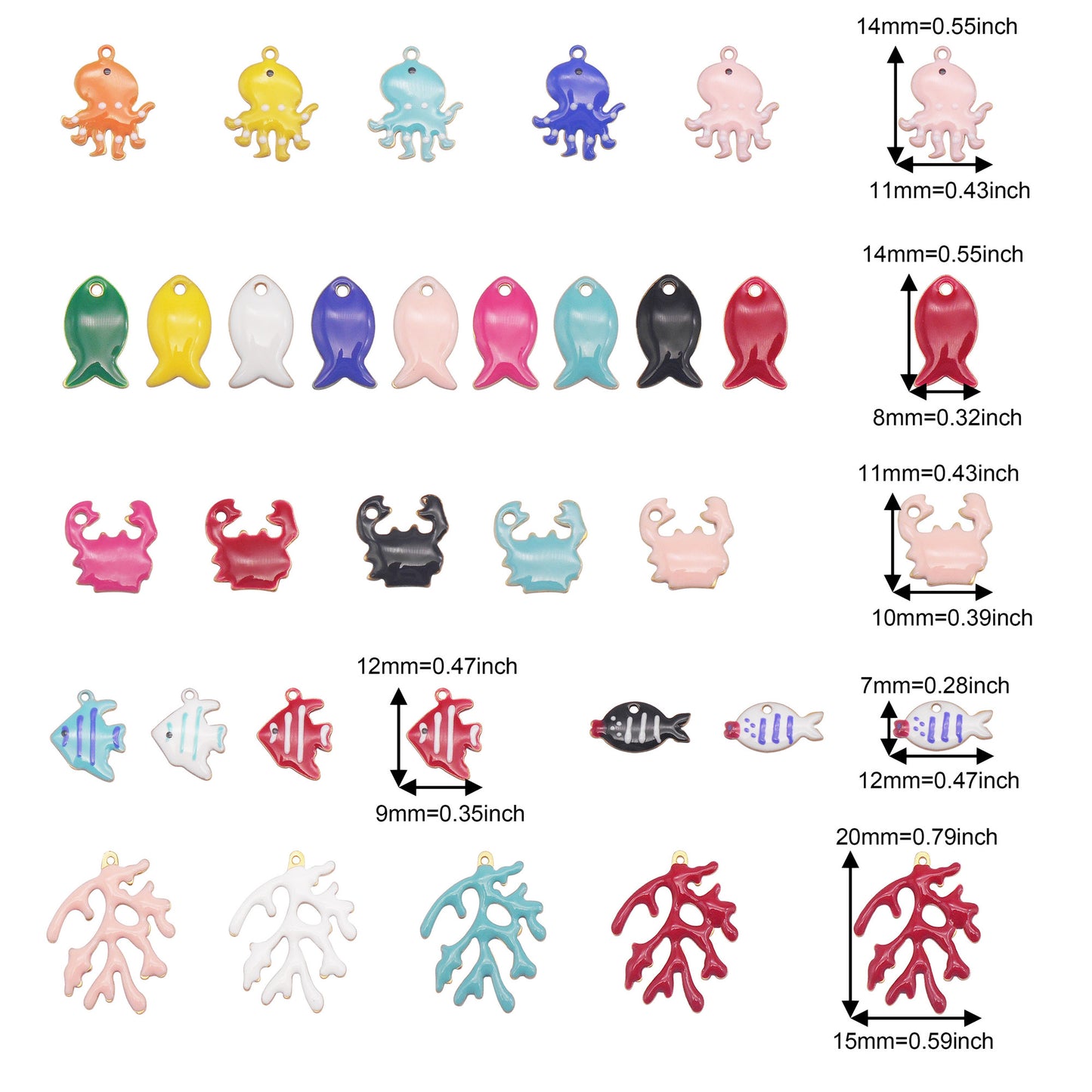 28Pcs Brass Marine Life Charms Double-Sided Enamel Sea Fish Octopus Coral Pendants DIY Jewelry Accessories for Earrings Making,Crafts Decor