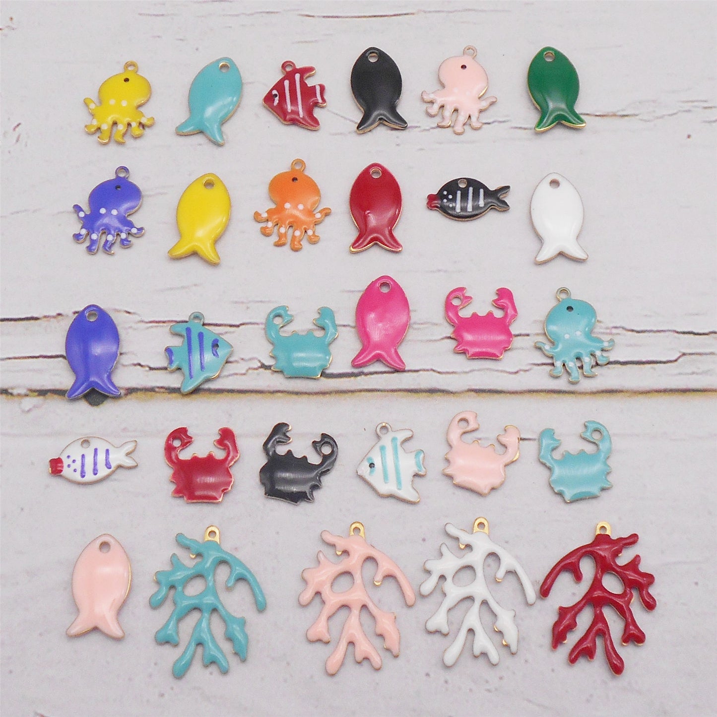28Pcs Brass Marine Life Charms Double-Sided Enamel Sea Fish Octopus Coral Pendants DIY Jewelry Accessories for Earrings Making,Crafts Decor
