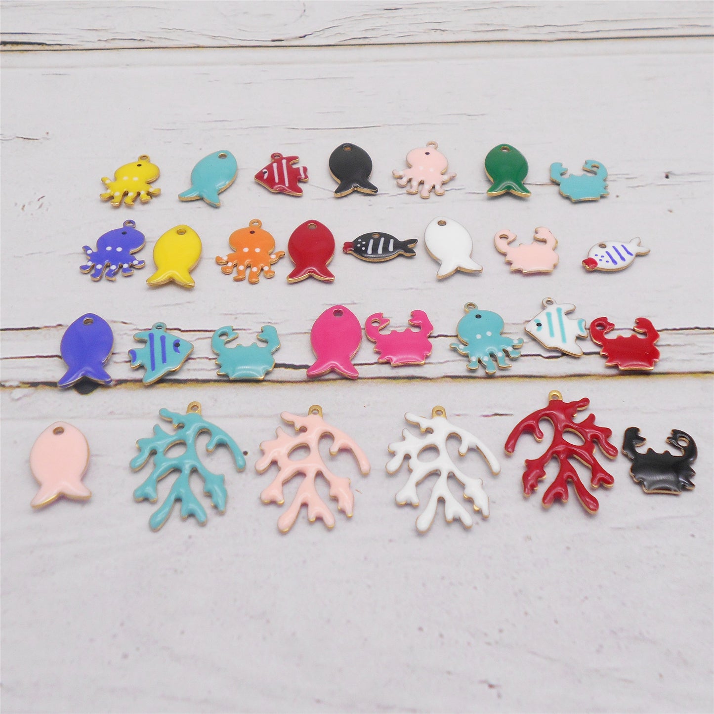 28Pcs Brass Marine Life Charms Double-Sided Enamel Sea Fish Octopus Coral Pendants DIY Jewelry Accessories for Earrings Making,Crafts Decor
