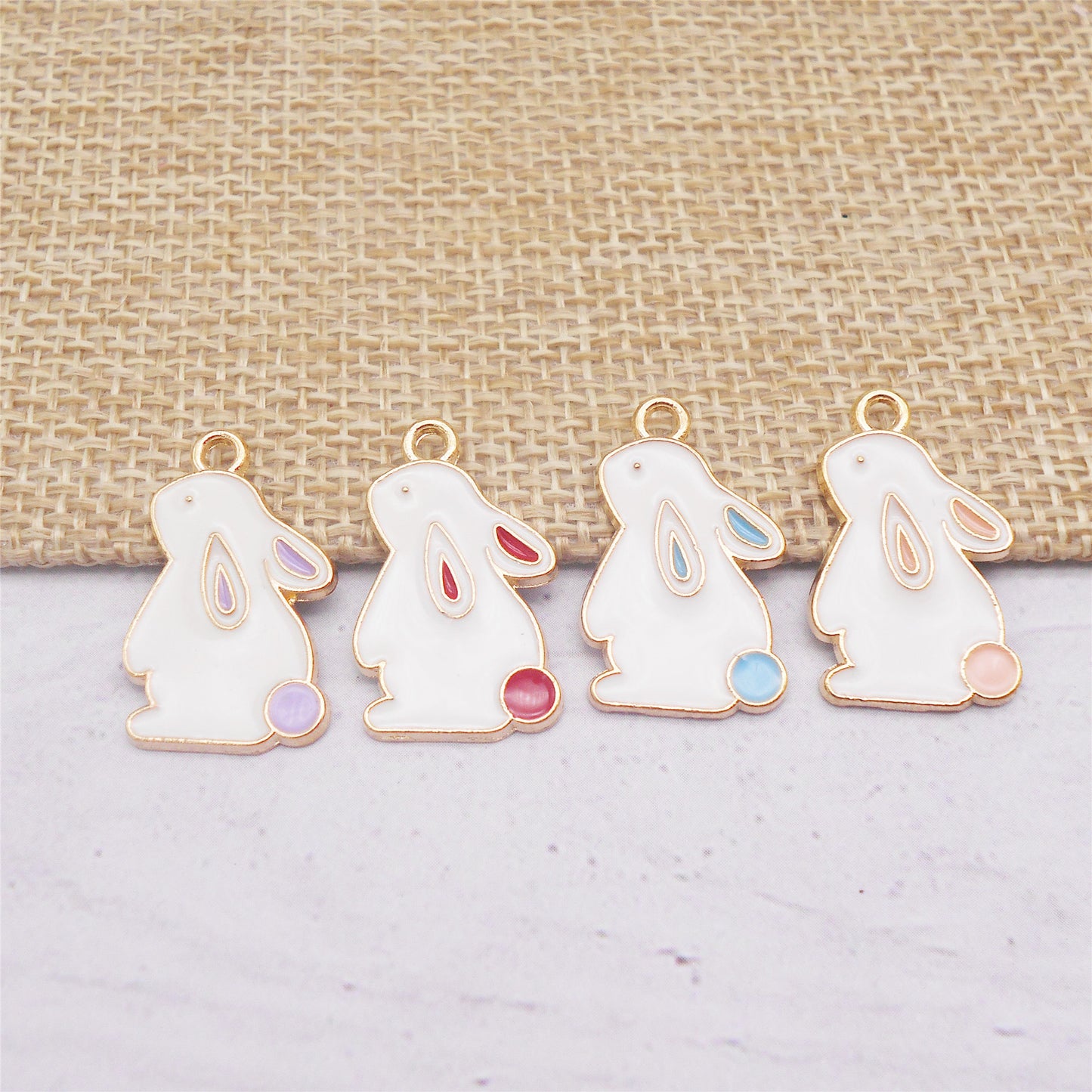 8Pcs Cute Enamel Bunny Charm 22x14mm Head-Up Rabbit Pendant Metal Material Jewelry Accessories for Necklace Earrings Making, DIY Crafts Decor