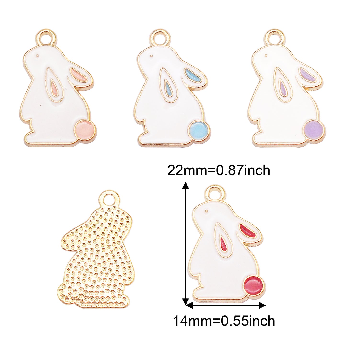 8Pcs Cute Enamel Bunny Charm 22x14mm Head-Up Rabbit Pendant Metal Material Jewelry Accessories for Necklace Earrings Making, DIY Crafts Decor