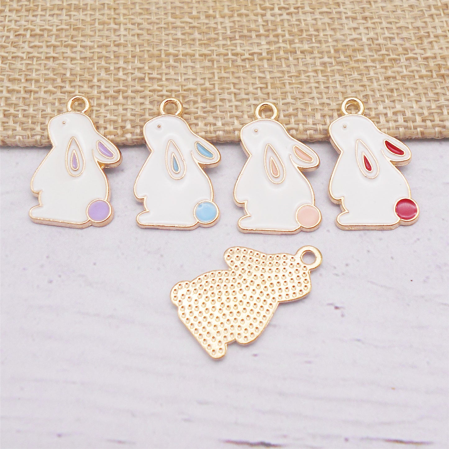 8Pcs Cute Enamel Bunny Charm 22x14mm Head-Up Rabbit Pendant Metal Material Jewelry Accessories for Necklace Earrings Making, DIY Crafts Decor