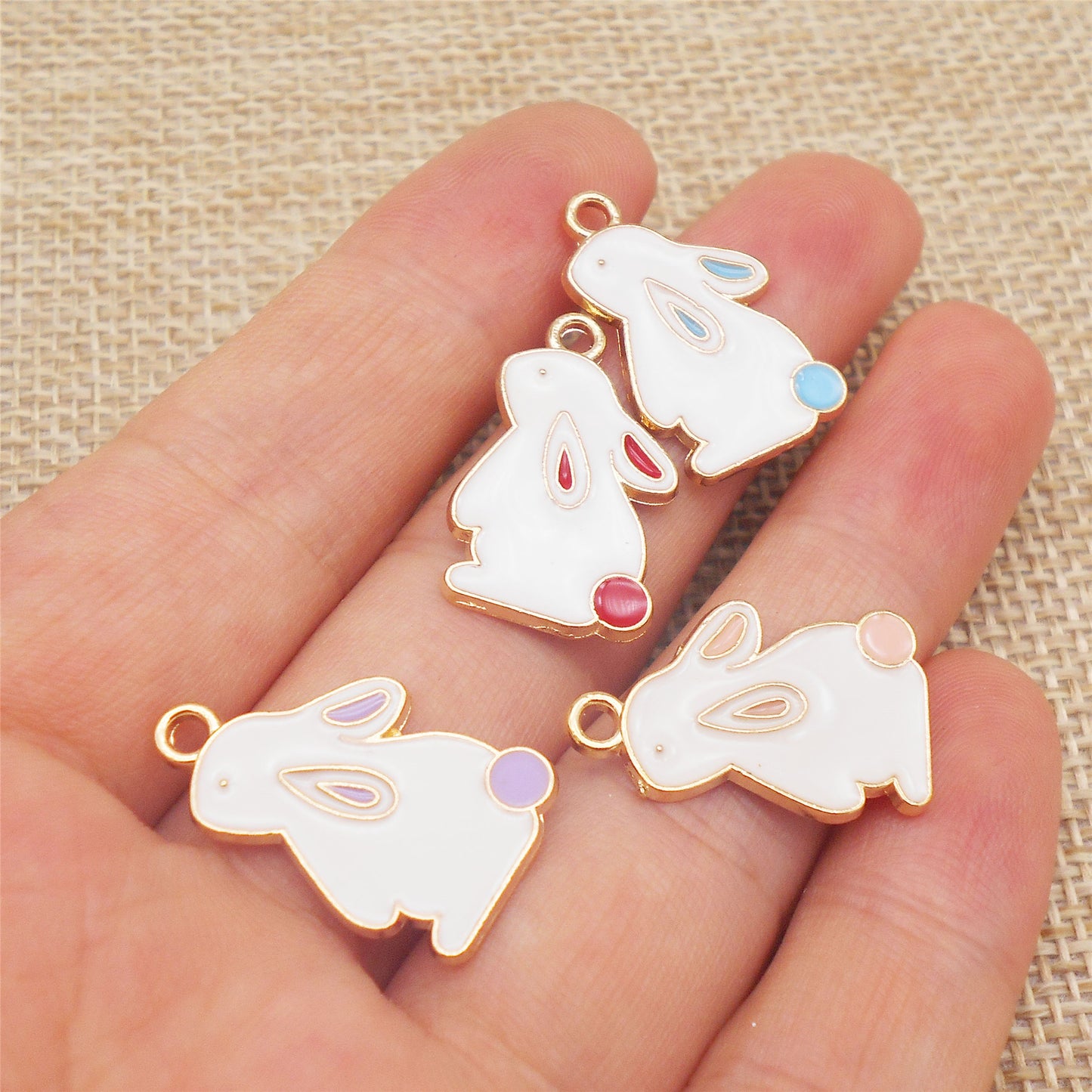 8Pcs Cute Enamel Bunny Charm 22x14mm Head-Up Rabbit Pendant Metal Material Jewelry Accessories for Necklace Earrings Making, DIY Crafts Decor