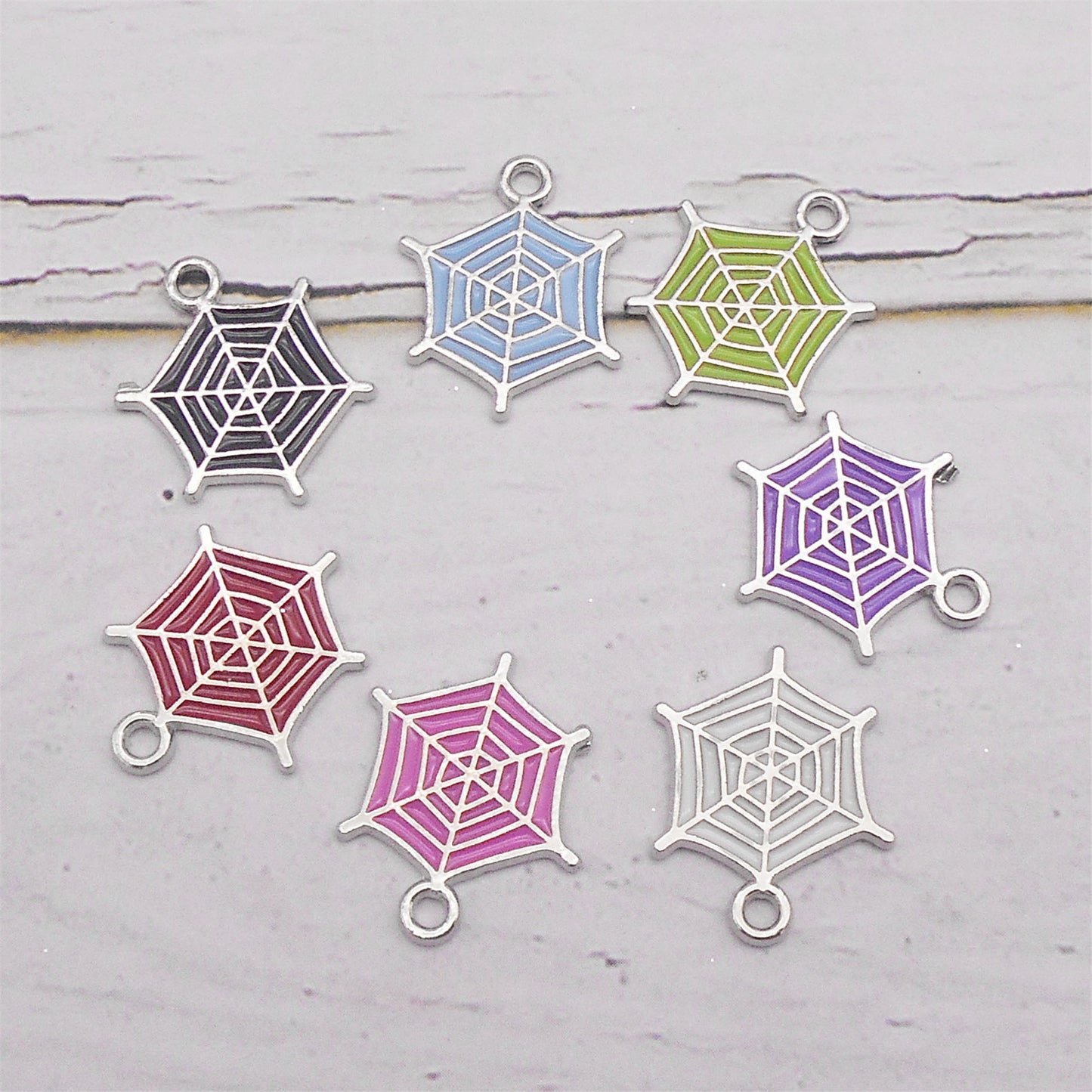 7pcs Alloy Enamel Spider Web Charms 20x16mm Halloween Cobweb Pendant for Jewelry Necklace Bracelet Making, DIY Crafts Keychain Phone Chain Decor