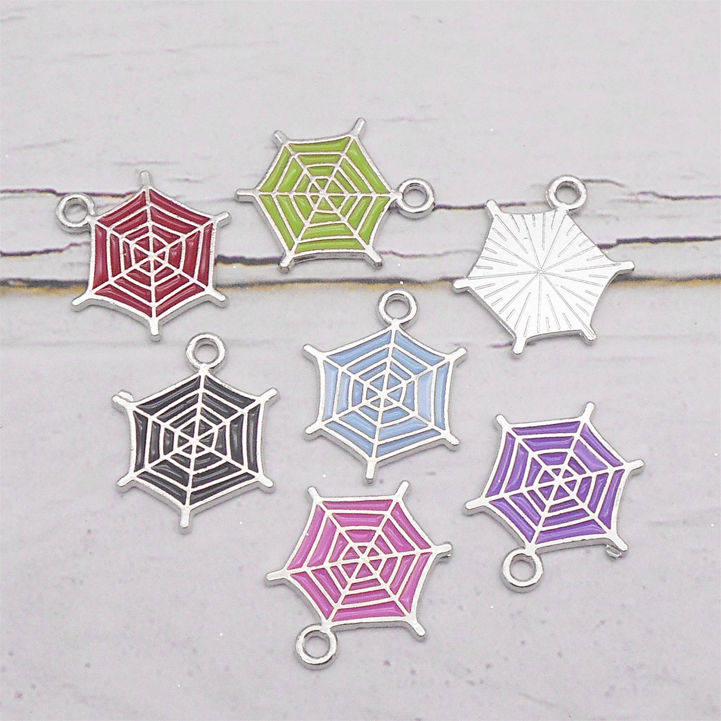 7pcs Alloy Enamel Spider Web Charms 20x16mm Halloween Cobweb Pendant for Jewelry Necklace Bracelet Making, DIY Crafts Keychain Phone Chain Decor