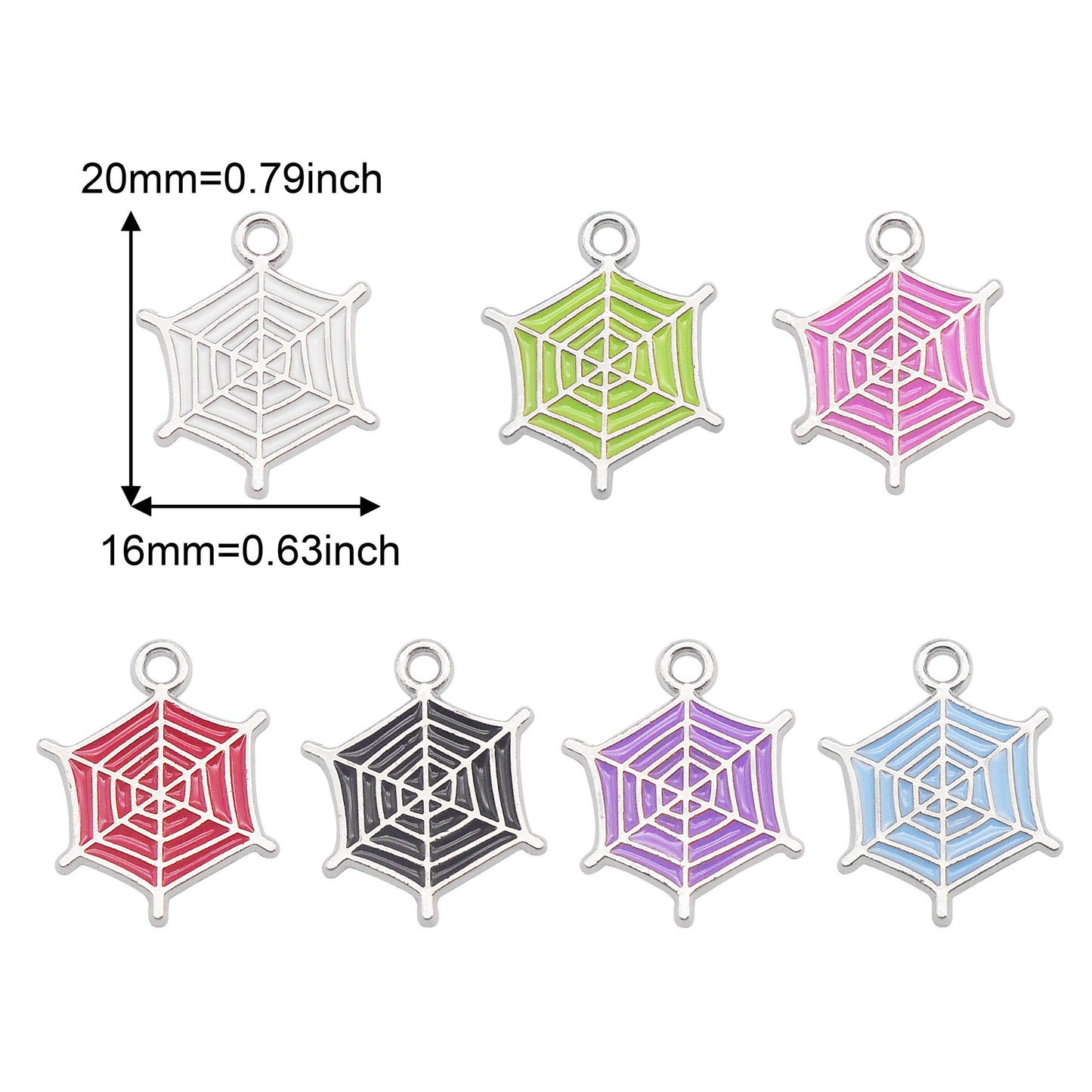 7pcs Alloy Enamel Spider Web Charms 20x16mm Halloween Cobweb Pendant for Jewelry Necklace Bracelet Making, DIY Crafts Keychain Phone Chain Decor