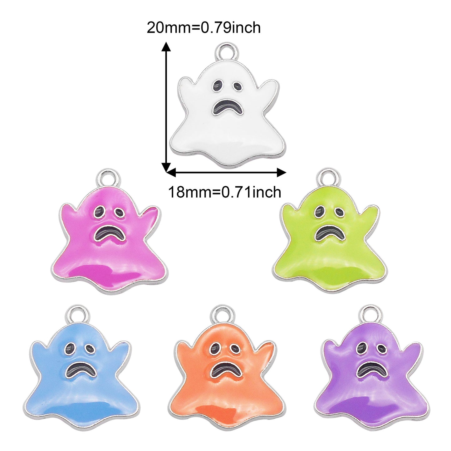 6Pcs Cute Halloween Boo Ghost Charms 20x18mm Alloy Enamel Ghost Pendant DIY Jewelry Accessories for Necklace Earrings Bracelet Making Key Ring Dangle Decor