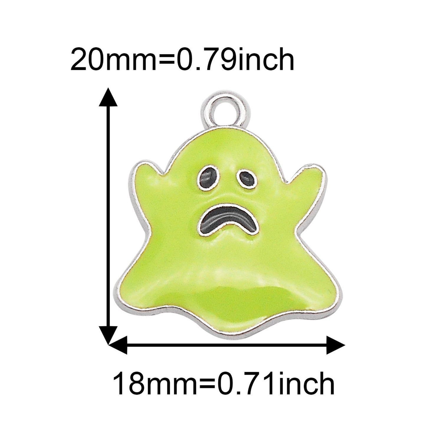 6Pcs Cute Halloween Boo Ghost Charms 20x18mm Alloy Enamel Ghost Pendant DIY Jewelry Accessories for Necklace Earrings Bracelet Making Key Ring Dangle Decor
