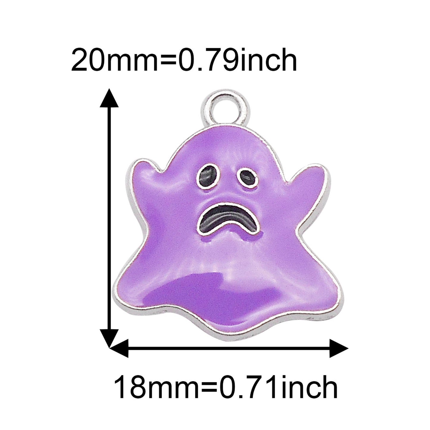 6Pcs Cute Halloween Boo Ghost Charms 20x18mm Alloy Enamel Ghost Pendant DIY Jewelry Accessories for Necklace Earrings Bracelet Making Key Ring Dangle Decor