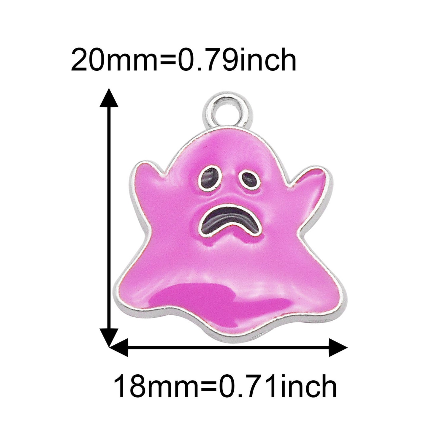 6Pcs Cute Halloween Boo Ghost Charms 20x18mm Alloy Enamel Ghost Pendant DIY Jewelry Accessories for Necklace Earrings Bracelet Making Key Ring Dangle Decor
