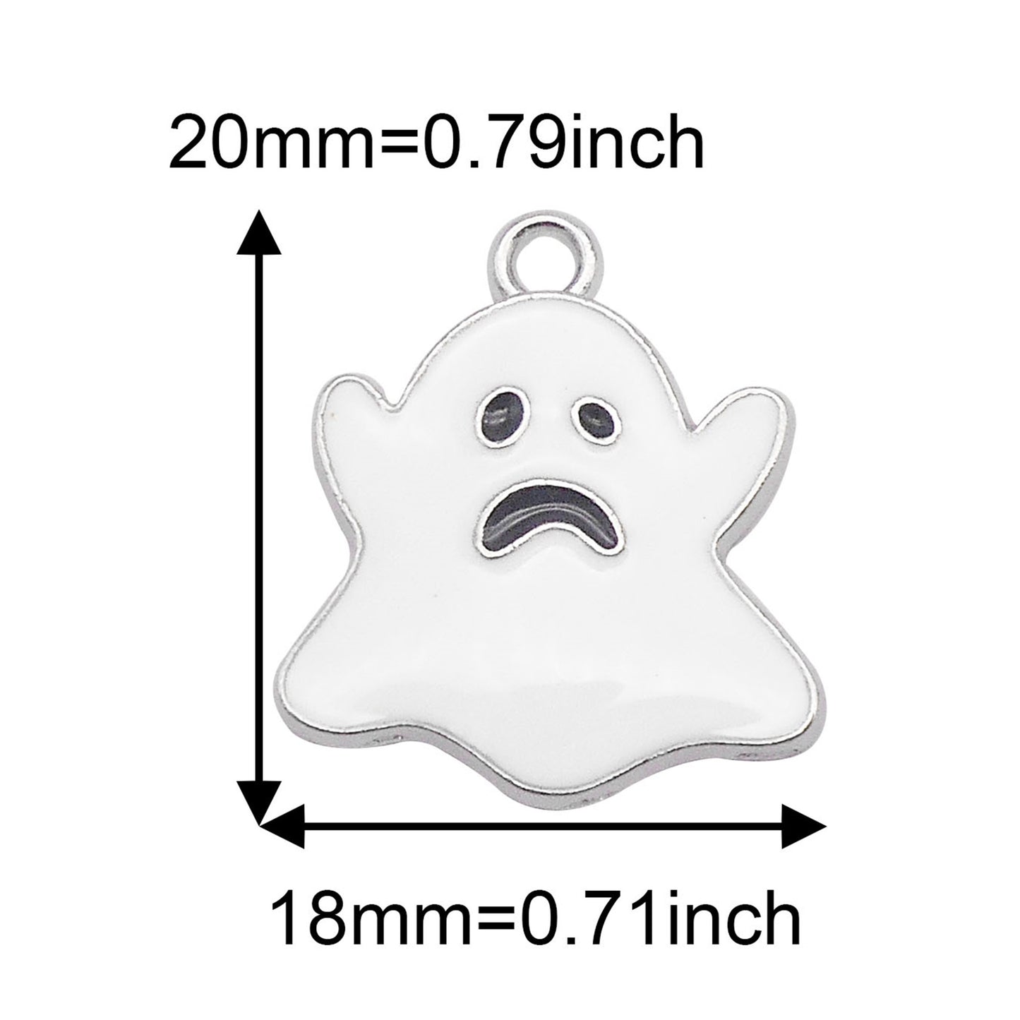 6Pcs Cute Halloween Boo Ghost Charms 20x18mm Alloy Enamel Ghost Pendant DIY Jewelry Accessories for Necklace Earrings Bracelet Making Key Ring Dangle Decor