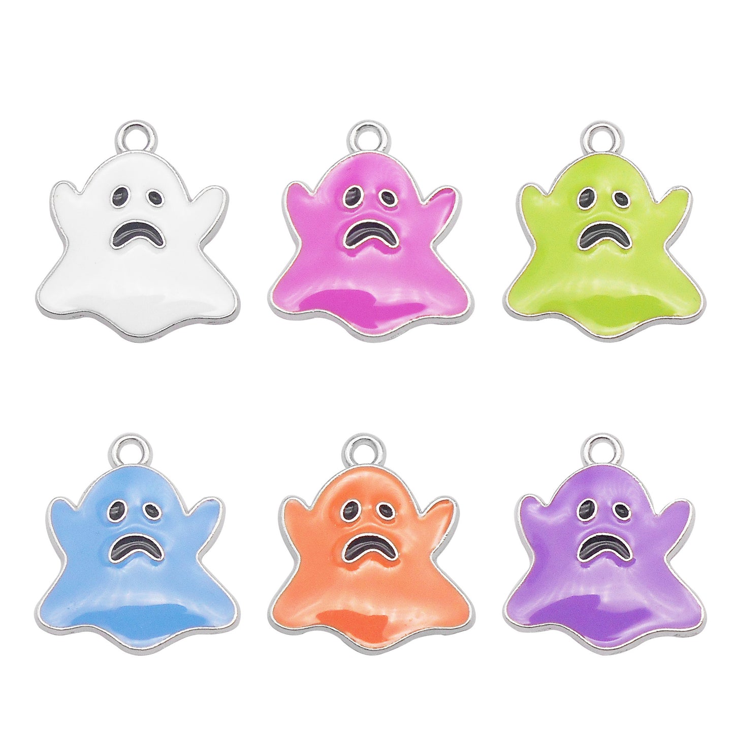 6Pcs Cute Halloween Boo Ghost Charms 20x18mm Alloy Enamel Ghost Pendant DIY Jewelry Accessories for Necklace Earrings Bracelet Making Key Ring Dangle Decor