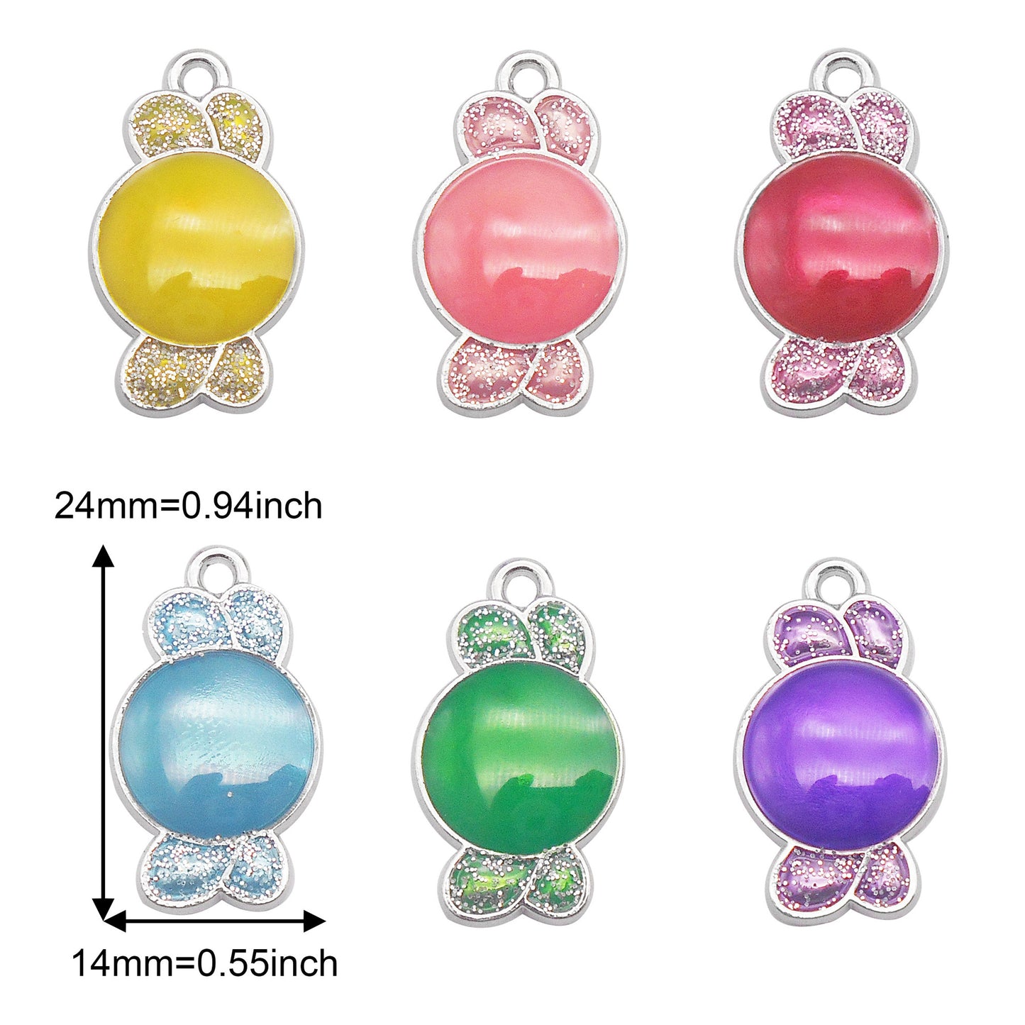 6Pcs Alloy Halloween Sweets Charm with Sparkling Glitter Decoration, 24x14mm Mirror Polish Design Candy Pendant for Jewelry Making DIY Crafts Decor