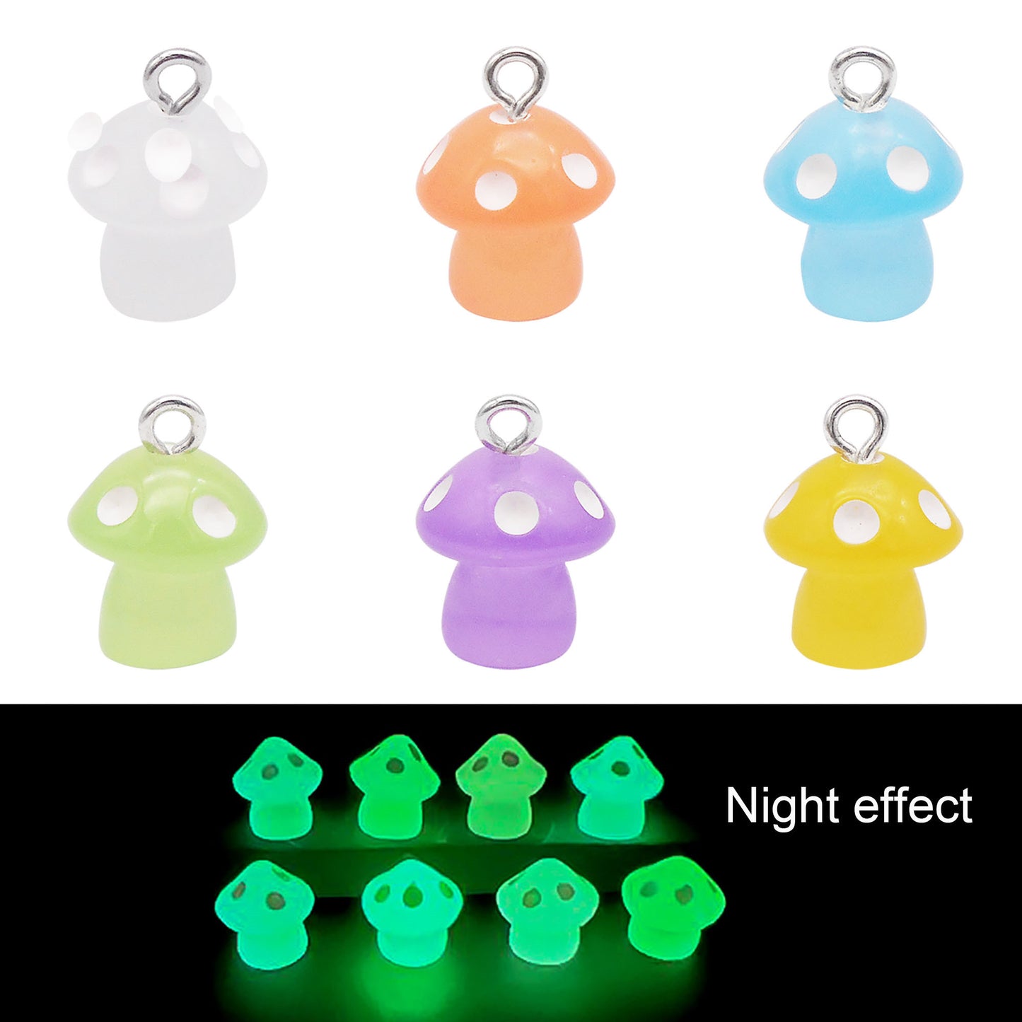 20Pcs Transparent Resin 3D Mushroom Charms 17x12mm Glow in The Dark Design Pendant for Earrings Jewelry Making DIY Crafts Decor