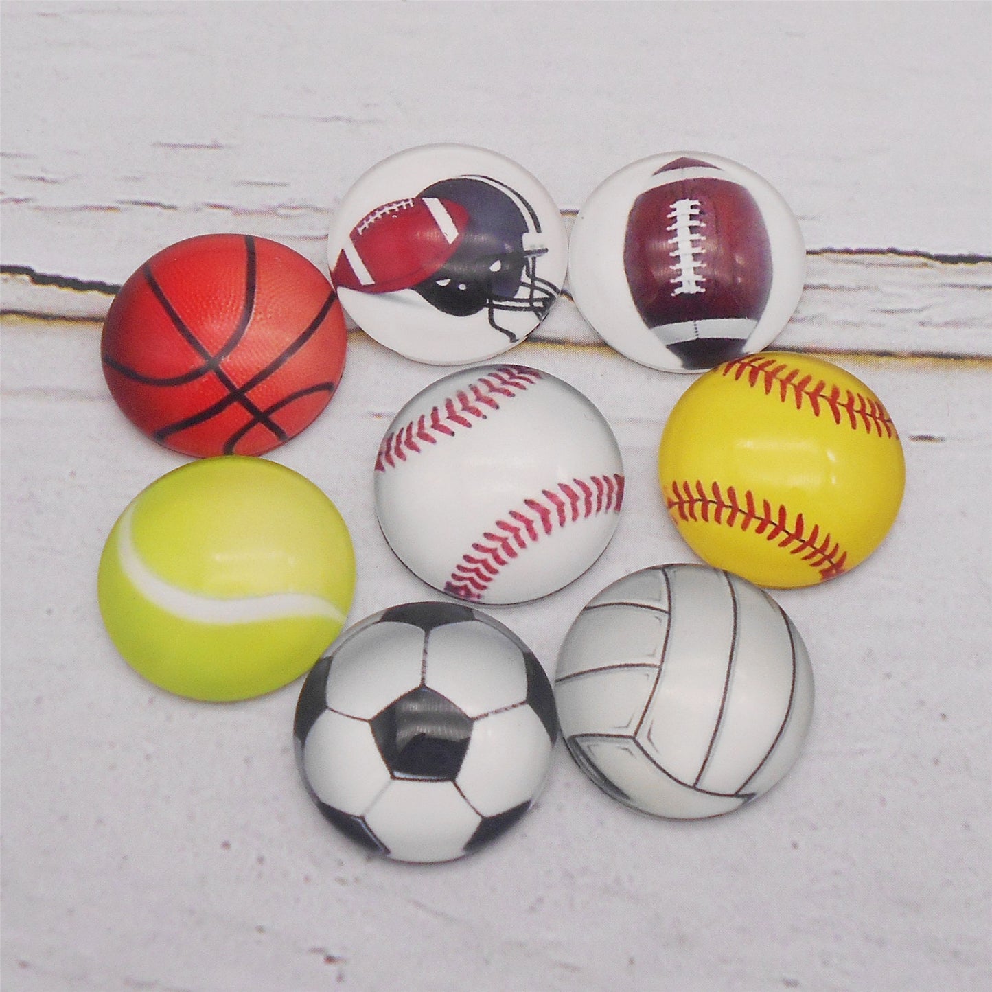 30Pcs Sport Ball Pattern Cabochons Glass Flat Embellishment Basketball Football Design for Jewelry Making DIY Crafts Decor 12/18/20/25mm