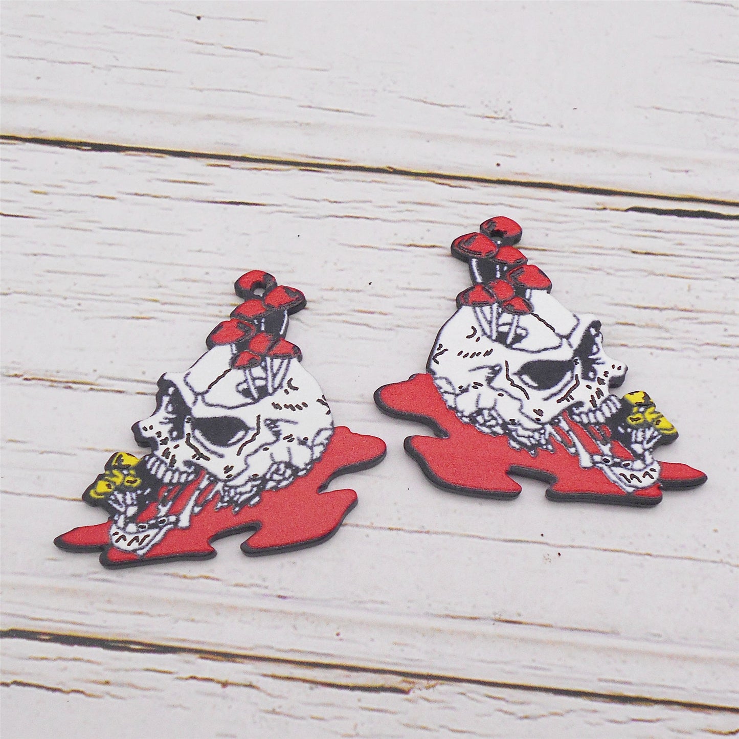6Pcs Wood Skull Charms 38x43mm Halloween Gothic Wooden Pendant Dangle for Jewelry Making DIY Crafts Decor