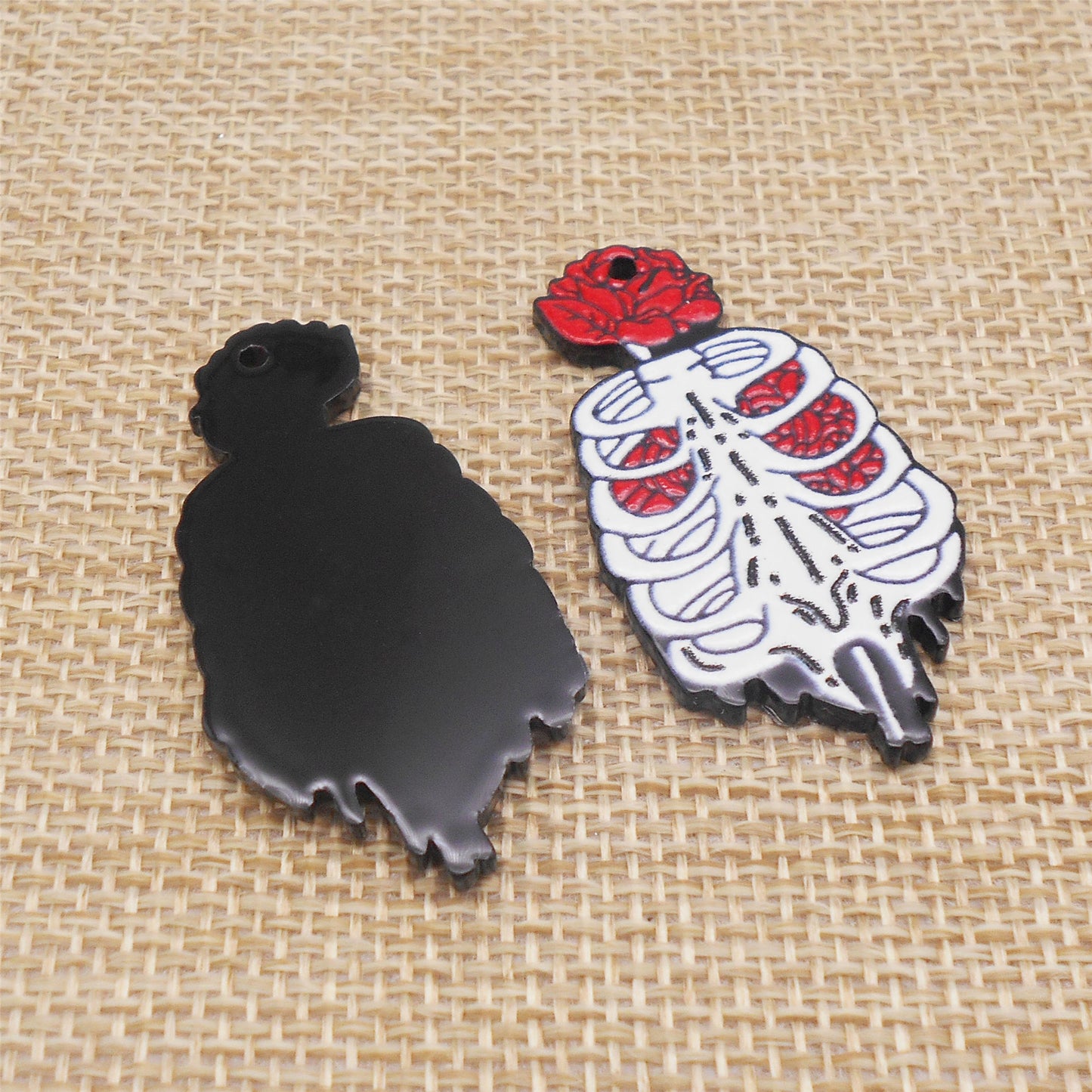 6PCS 44.5x23mm Acrylic Halloween Skeleton Skull Charms Flat Back for Personalized Pendant Necklace Bracelet Earring Making Festival Party Decoration