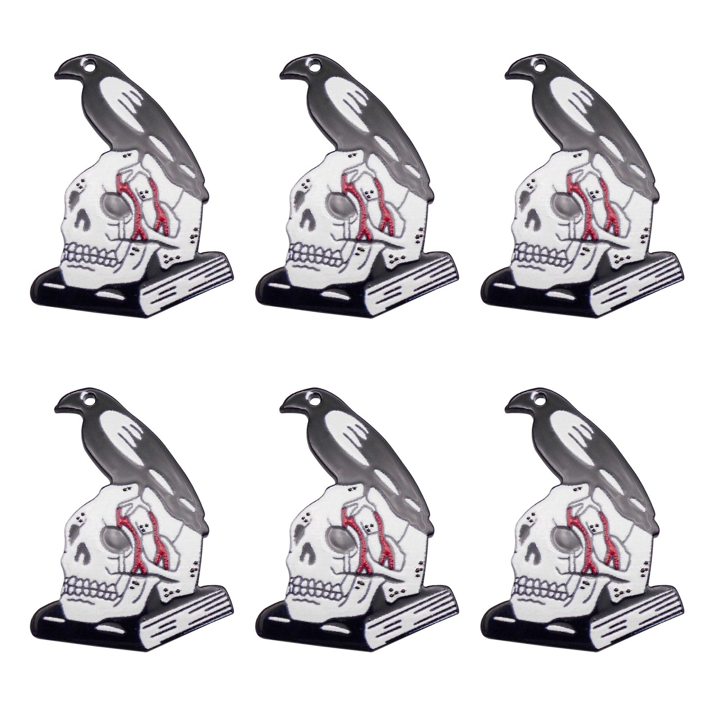 6PCS 43x31mm Acrylic Skull & Raven Pendant Charms for Halloween Theme Jewelry Making, DIY Crafts Supplies, Halloween Party Decoration