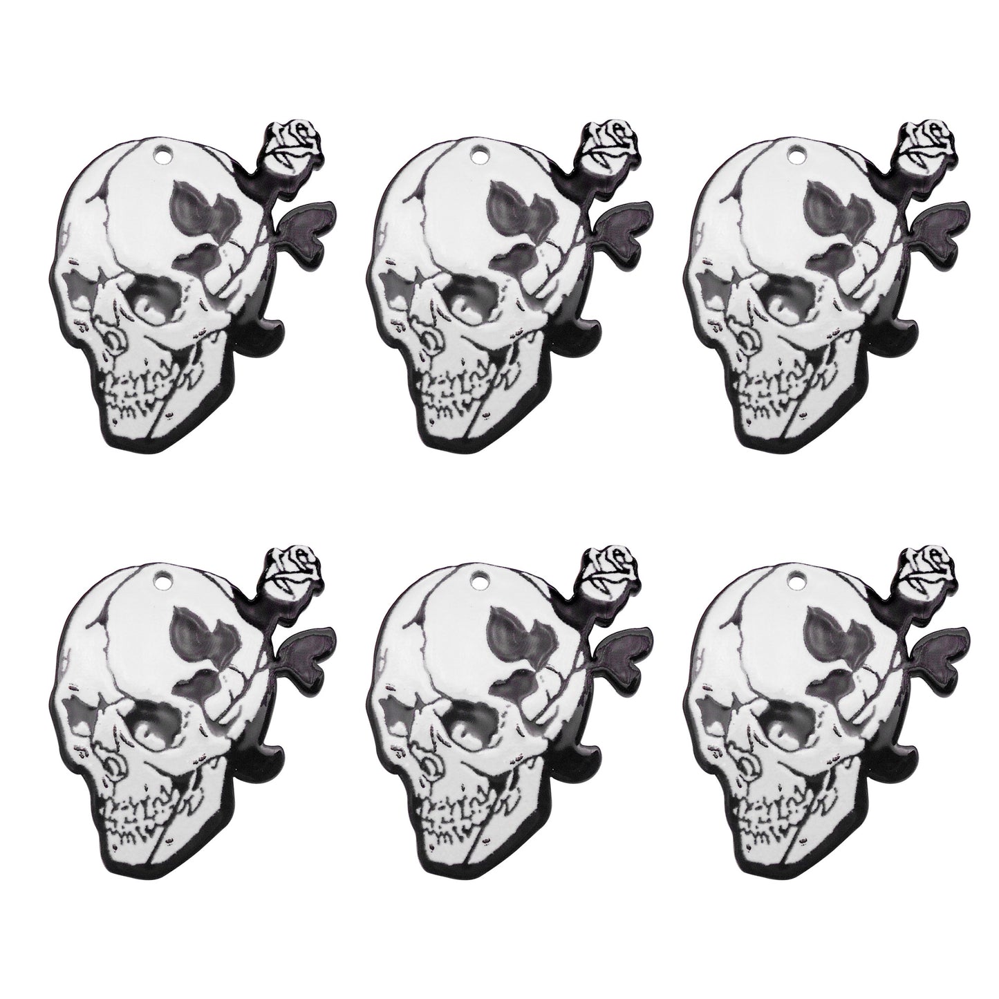 6PCS 40x33mm Dark Romantic Skull & Rose Charms Acrylic Halloween Theme Pendant for Necklace Bracelet Earrings Making Keychain Decoration