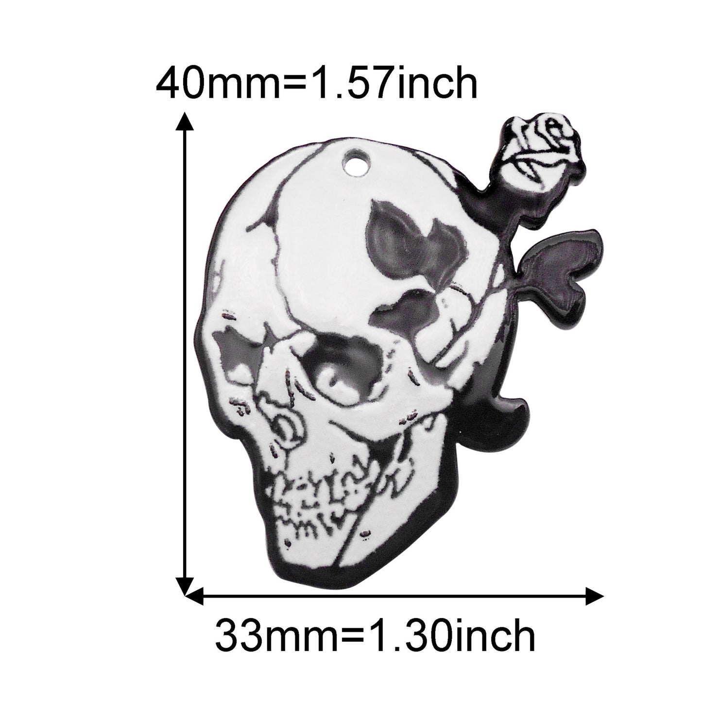 6PCS 40x33mm Dark Romantic Skull & Rose Charms Acrylic Halloween Theme Pendant for Necklace Bracelet Earrings Making Keychain Decoration