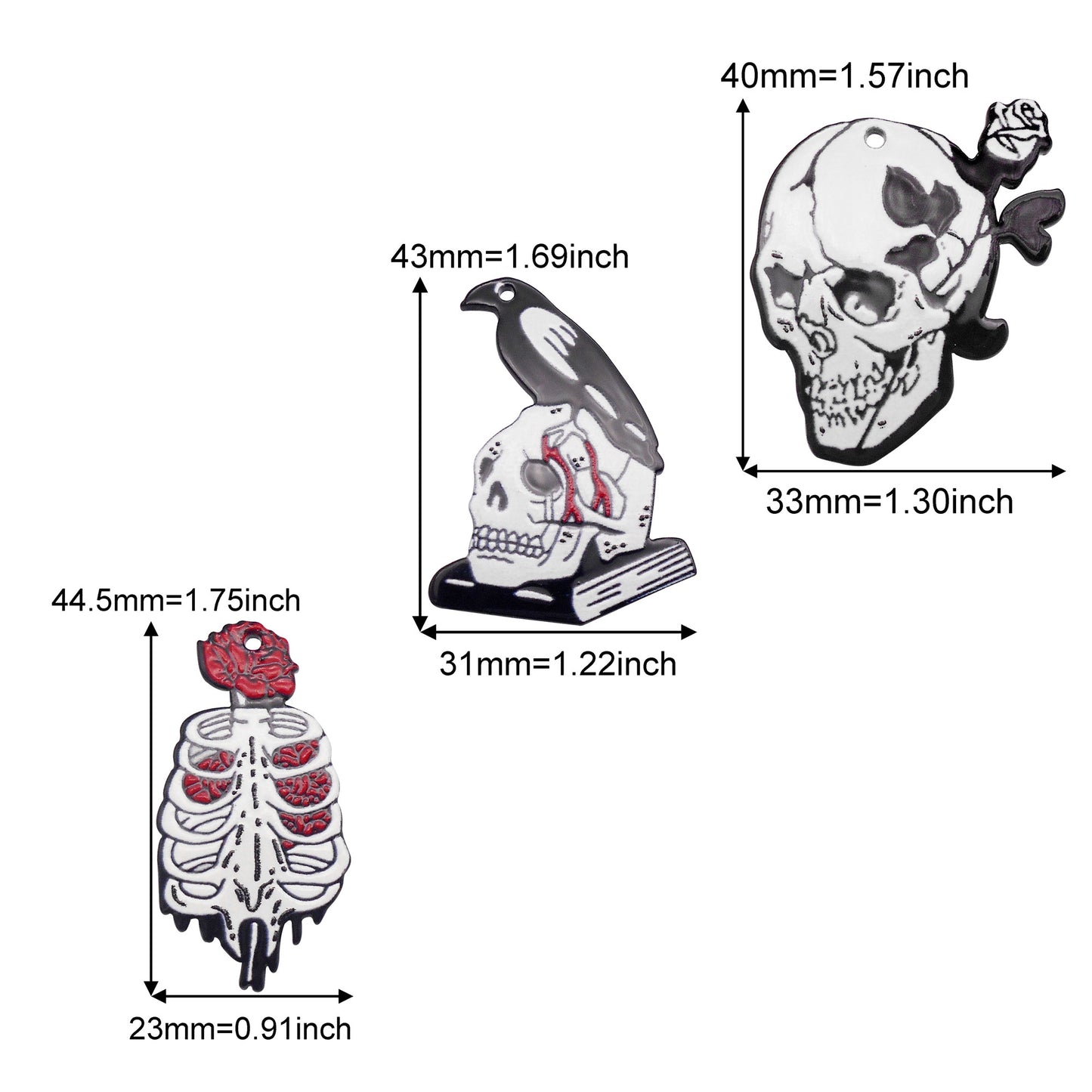 6PCS Mixed Halloween Theme Charms Acrylic Skeleton Skull Pendants for Necklace Earrings Bracelet Making DIY Crafts Keychain Keyring Decoration