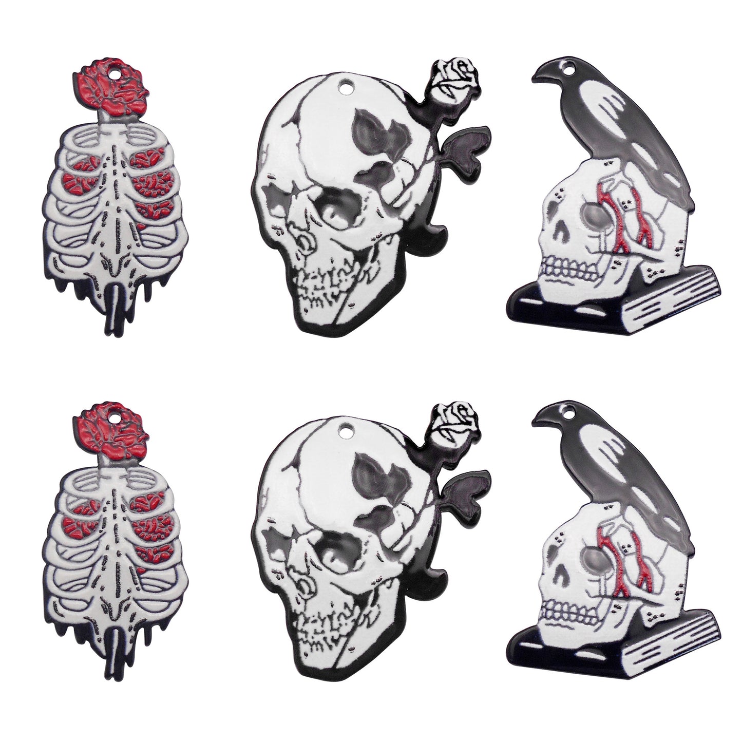 6PCS Mixed Halloween Theme Charms Acrylic Skeleton Skull Pendants for Necklace Earrings Bracelet Making DIY Crafts Keychain Keyring Decoration