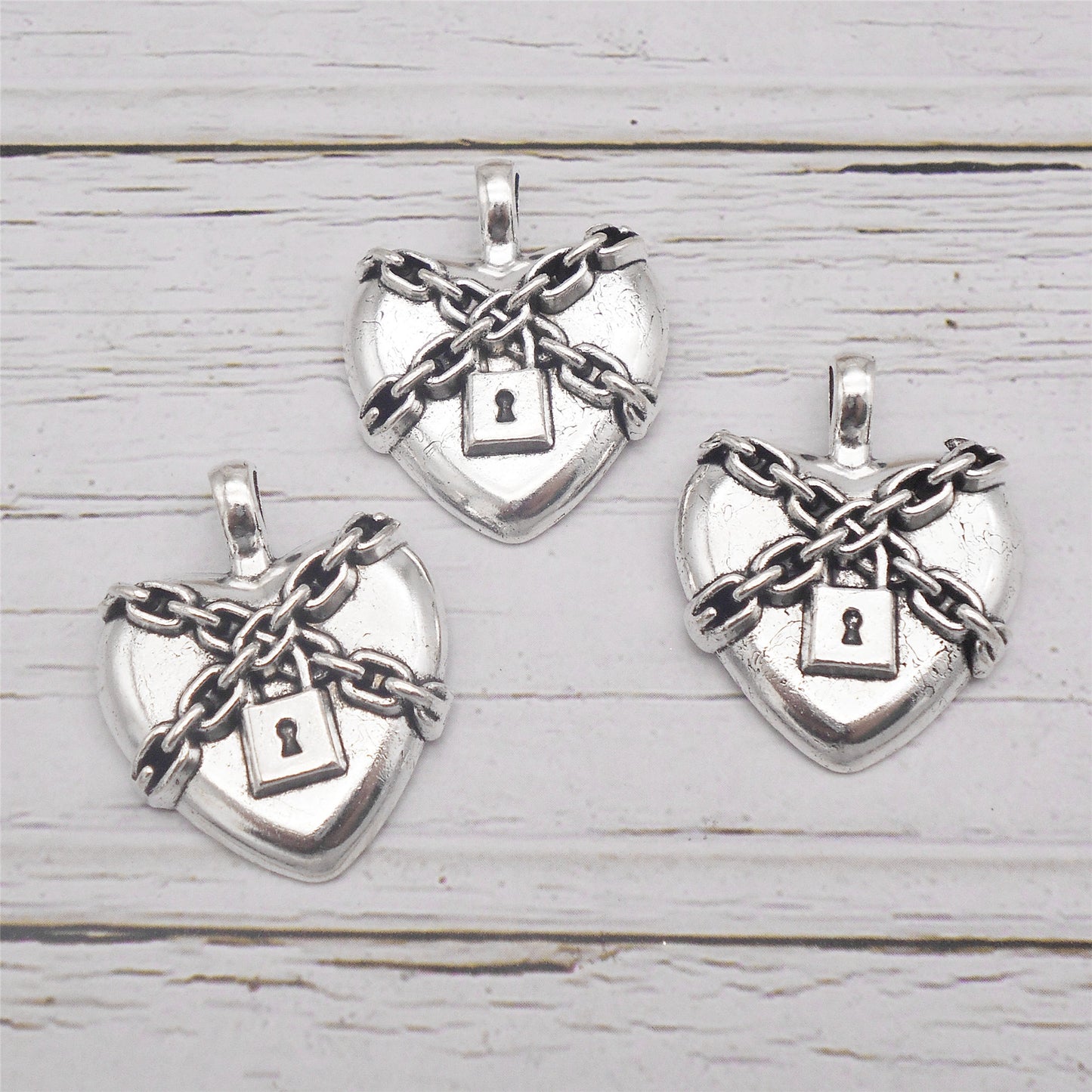 6PCS 33x26mm Retro Silver Steampunk Heart Lock Charms Dark Gothic Chain Encasing Heart & Padlock Pendant for DIY Jewelry Necklace Accessories Crafts Decor