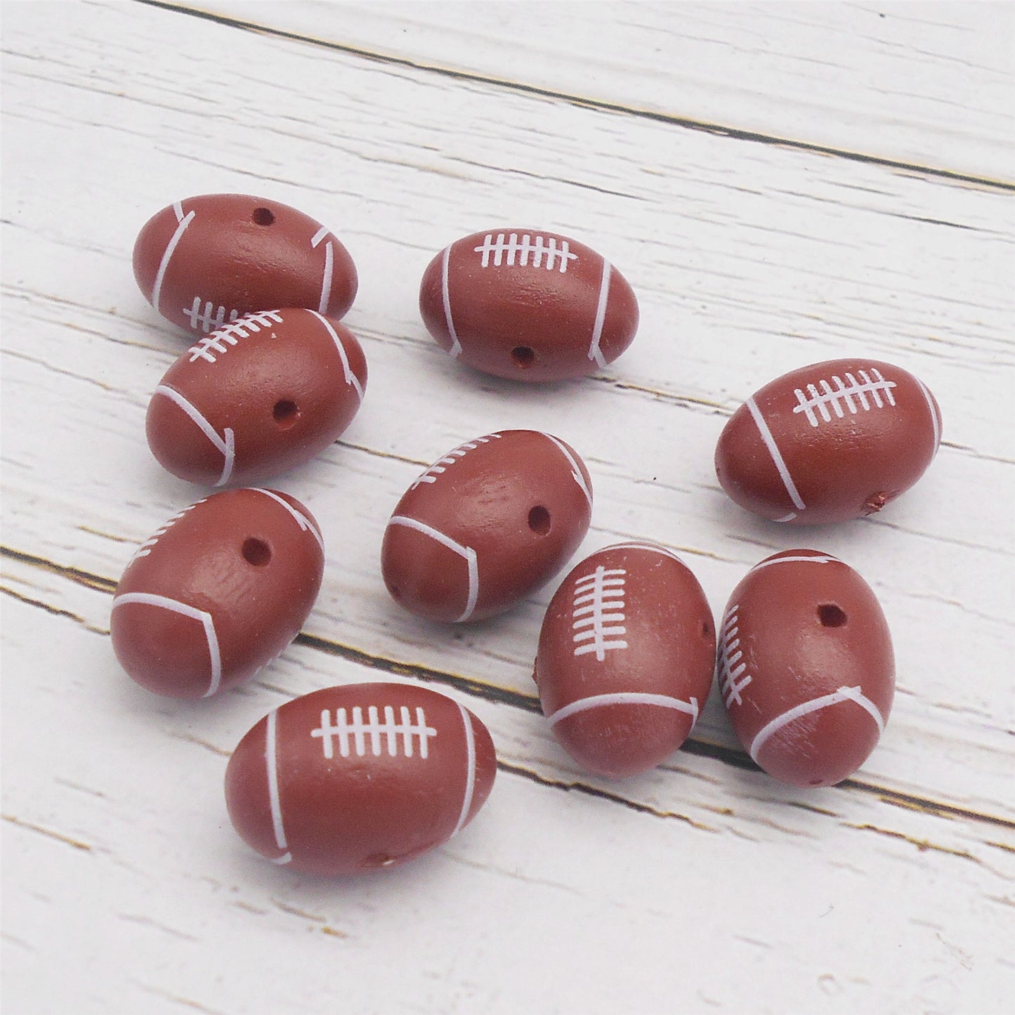 12Pcs 19x13mm Wood Rugby Shaped Loose Beads Wooden Oval American Football Shaped Spacer Beads for DIY Necklace Bracelet Accessories Crafts Keychain Decor