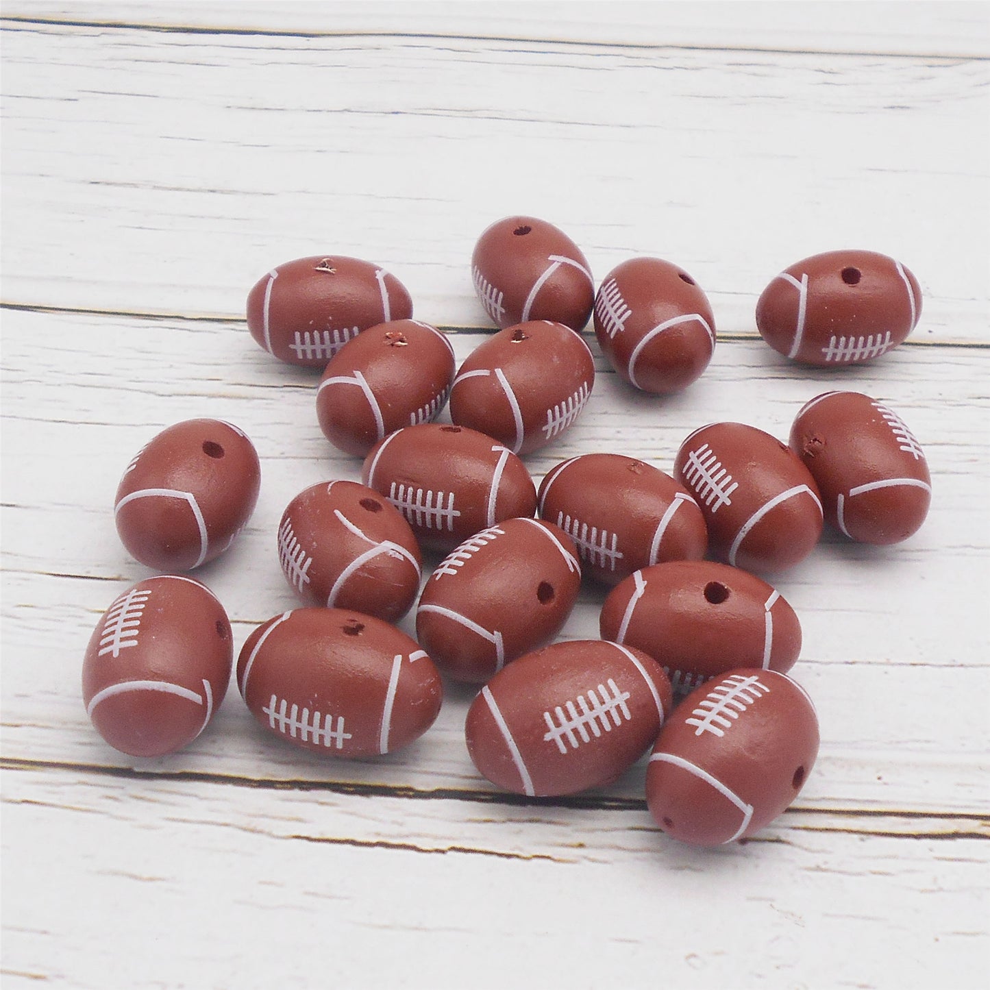 12Pcs 19x13mm Wood Rugby Shaped Loose Beads Wooden Oval American Football Shaped Spacer Beads for DIY Necklace Bracelet Accessories Crafts Keychain Decor