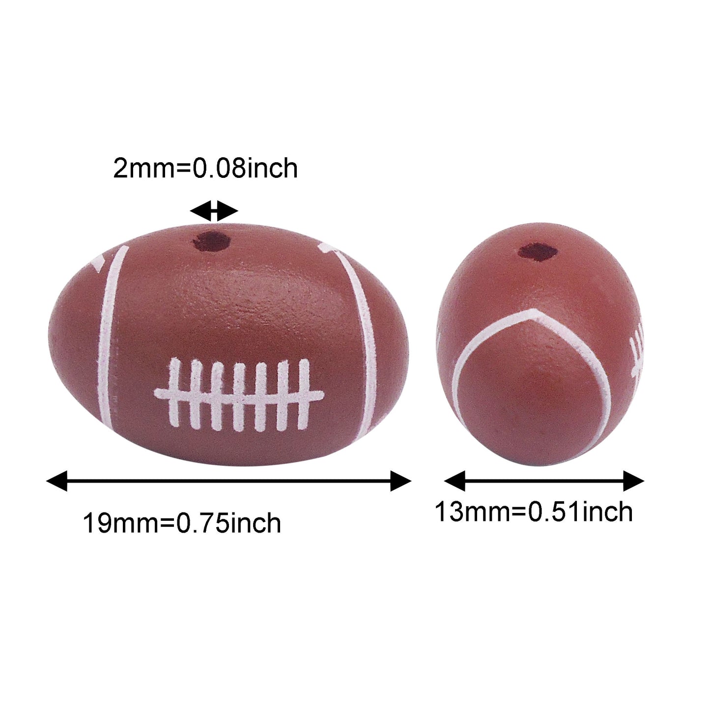 12Pcs 19x13mm Wood Rugby Shaped Loose Beads Wooden Oval American Football Shaped Spacer Beads for DIY Necklace Bracelet Accessories Crafts Keychain Decor