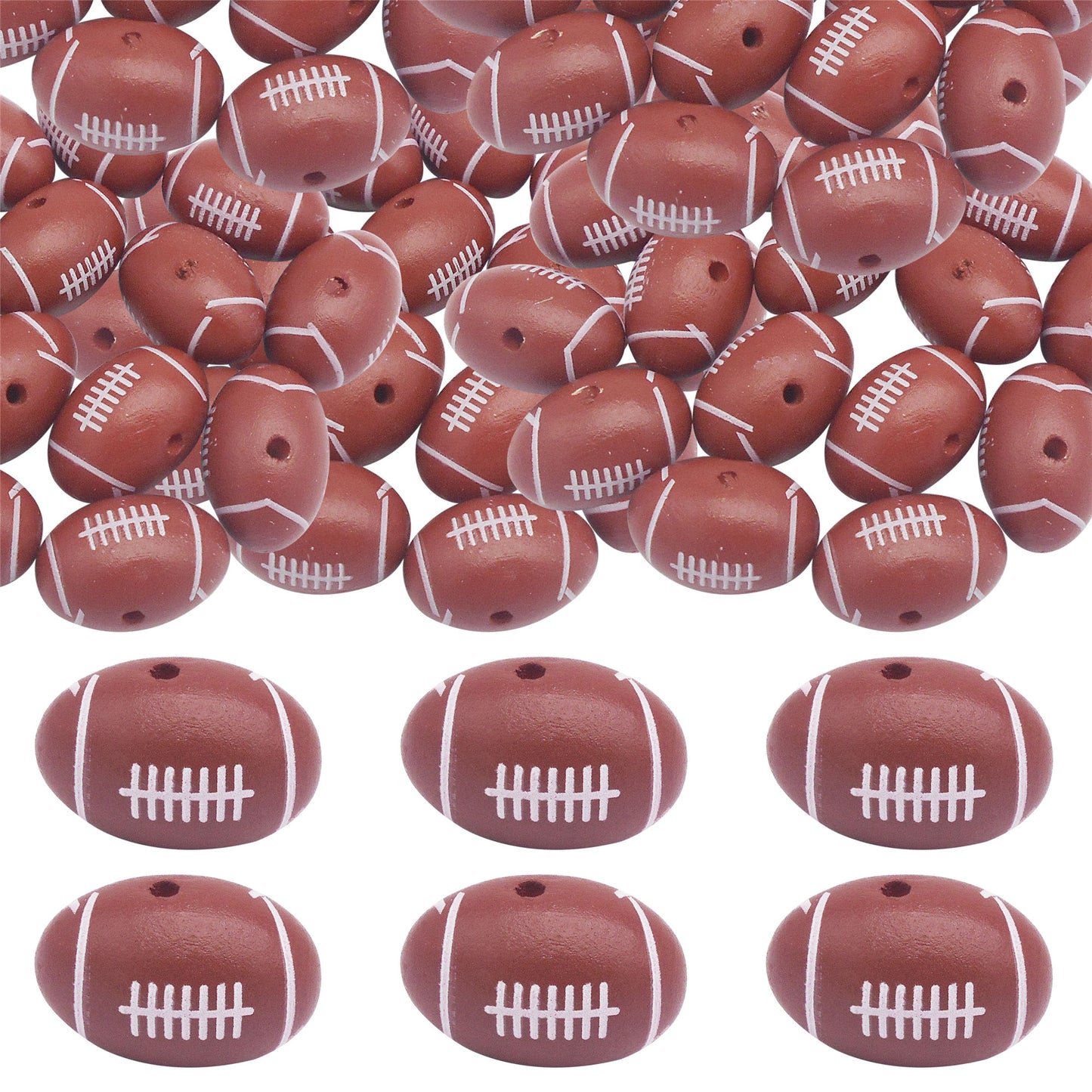 12Pcs 19x13mm Wood Rugby Shaped Loose Beads Wooden Oval American Football Shaped Spacer Beads for DIY Necklace Bracelet Accessories Crafts Keychain Decor