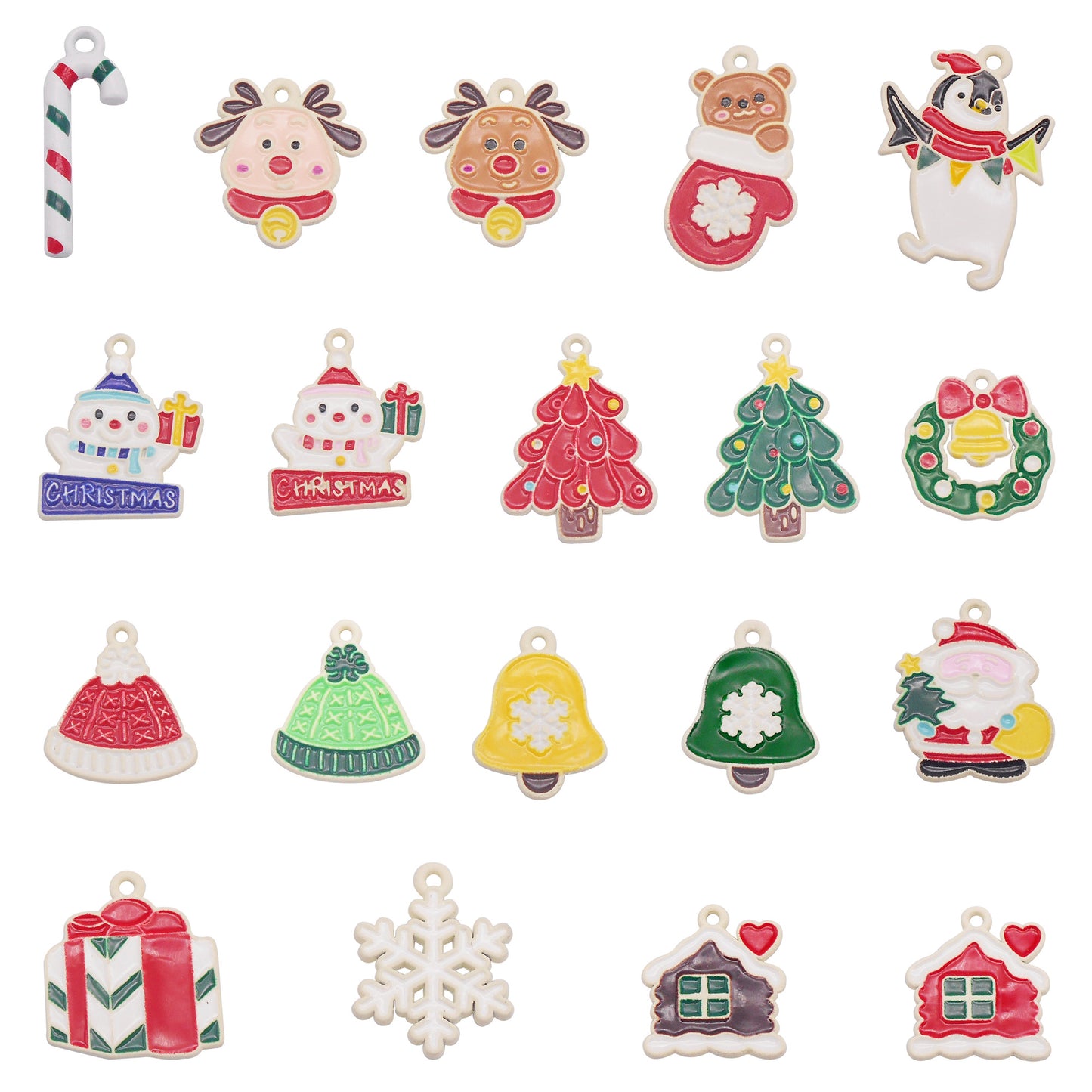 6Pcs Christmas Snowflake Snowman Bell Elk Charms Spray Painting Enamel Alloy Pendant for Christmas Party Decor Necklace Bracelet Earrings Making Accessories