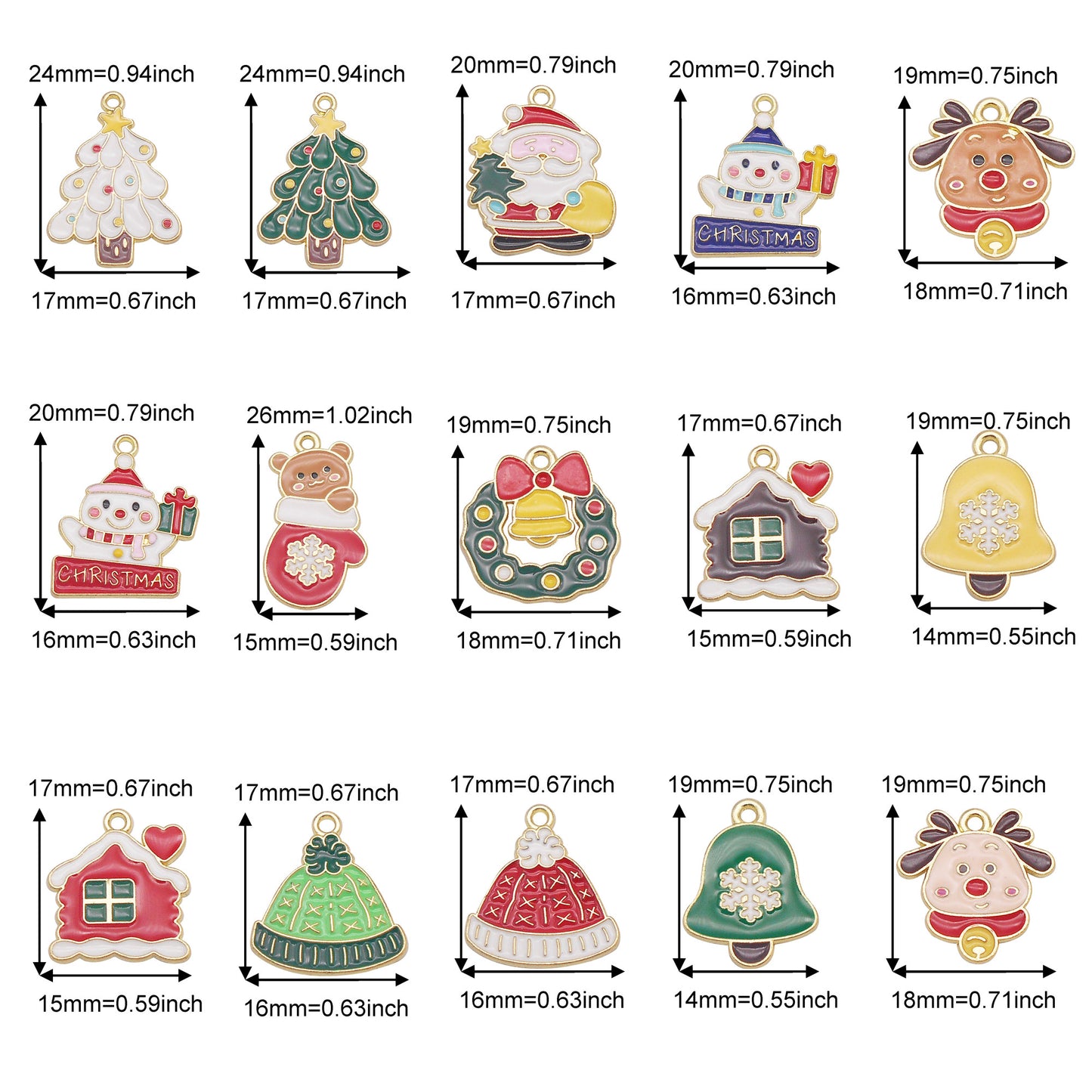 30 Pieces Christmas Holiday Charm Alloy Enamel Bell Snowman Xmas Tree Pendants for Jewelry Necklace Earring Bracelet Making Home Decoration Craft DIY