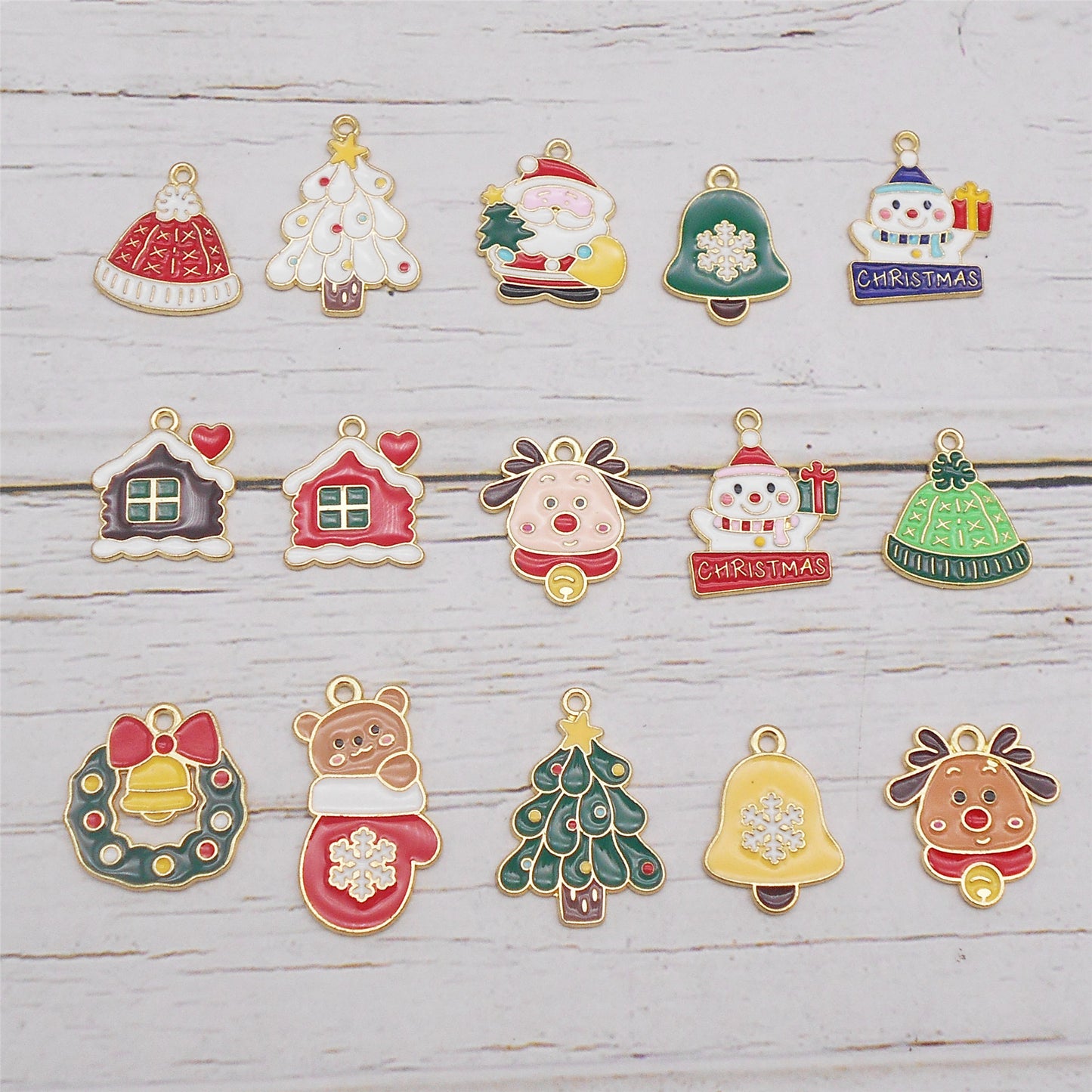 30 Pieces Christmas Holiday Charm Alloy Enamel Bell Snowman Xmas Tree Pendants for Jewelry Necklace Earring Bracelet Making Home Decoration Craft DIY