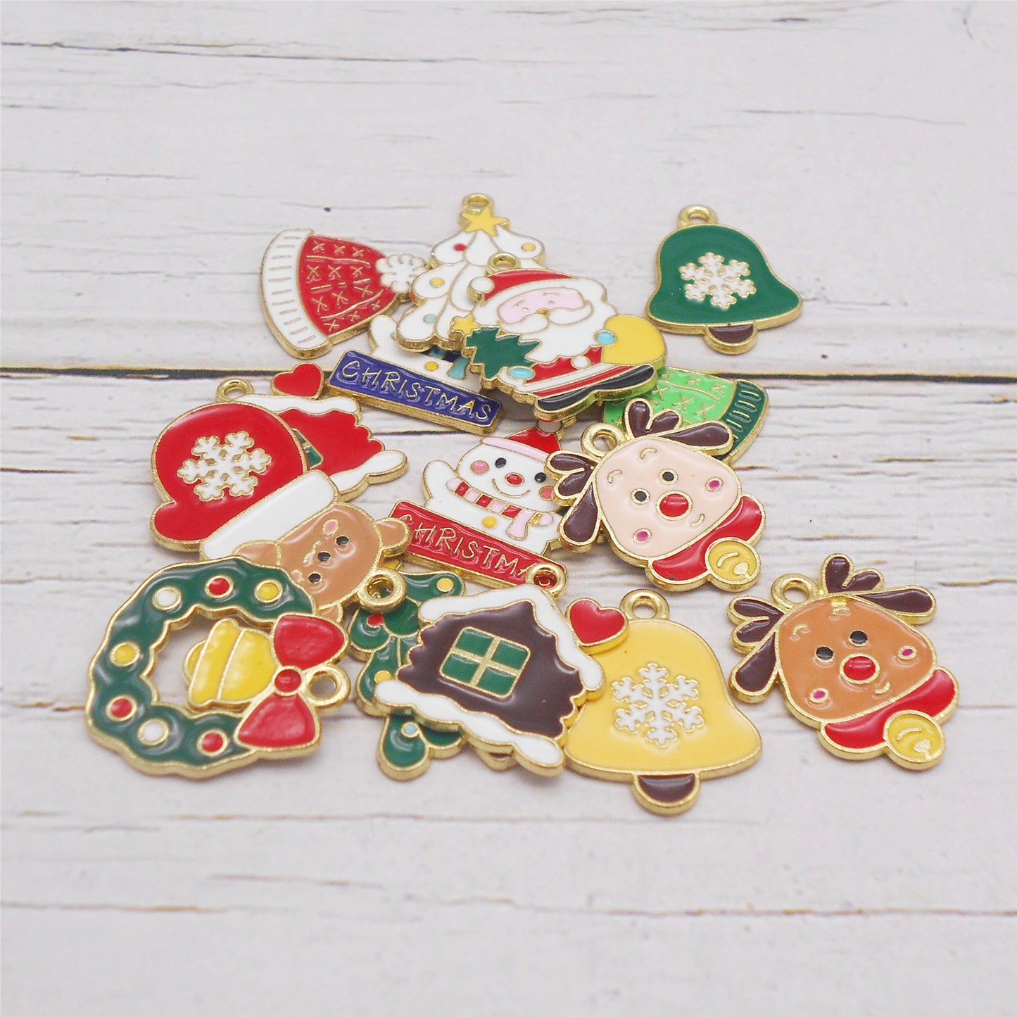 30 Pieces Christmas Holiday Charm Alloy Enamel Bell Snowman Xmas Tree Pendants for Jewelry Necklace Earring Bracelet Making Home Decoration Craft DIY