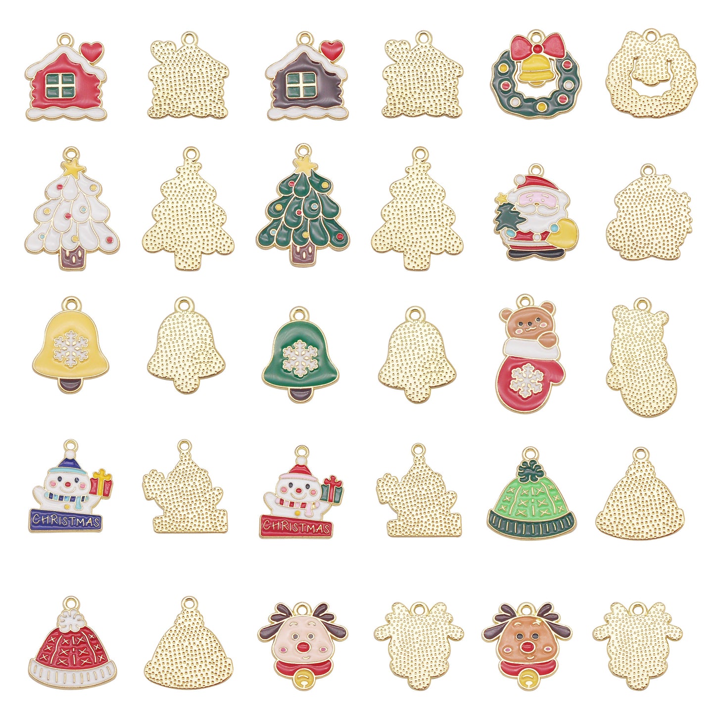 30 Pieces Christmas Holiday Charm Alloy Enamel Bell Snowman Xmas Tree Pendants for Jewelry Necklace Earring Bracelet Making Home Decoration Craft DIY